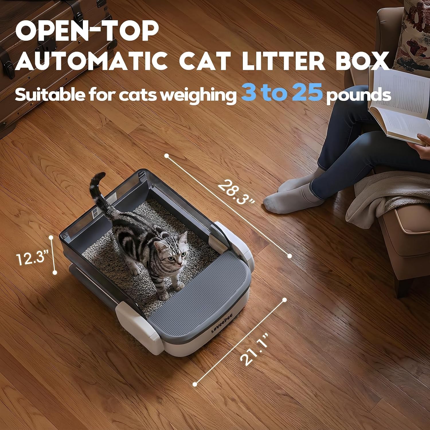 Self Cleaning Litter Box,Fully Open Automatic Litter Box with App Control for Multiple Cats,Electric Litter Robot with Triple Sensor Protection,10L Waste Bin,Include 1 Roll Liners - White - Image 4