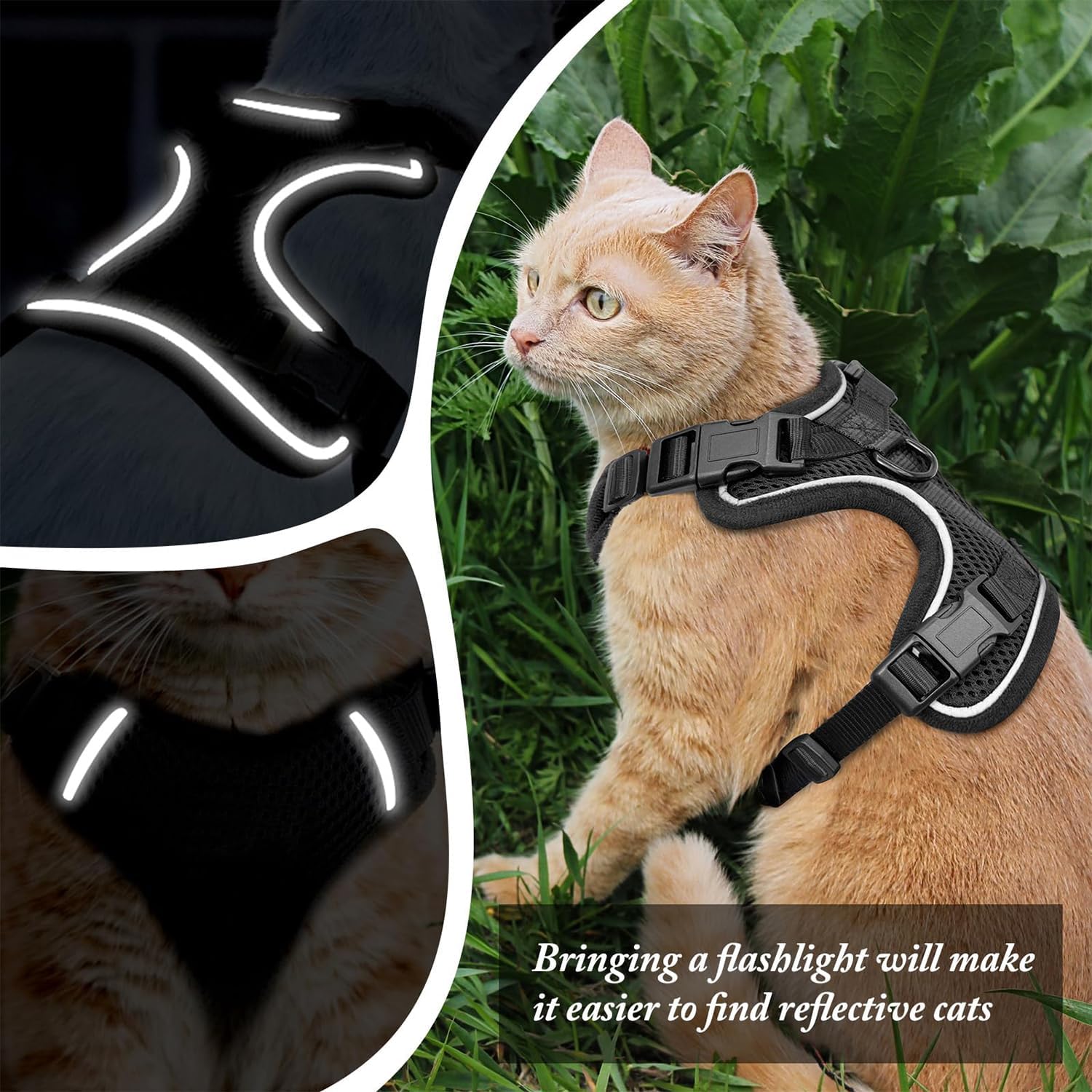 Cat Harness and Leash for Walking, Cat Car Harness, Soft Adjustable Vest Harnesses for Cats, Easy Control Breathable Reflective Strips Harness, Kitten Harness and Leash Set, Black, S - Image 4