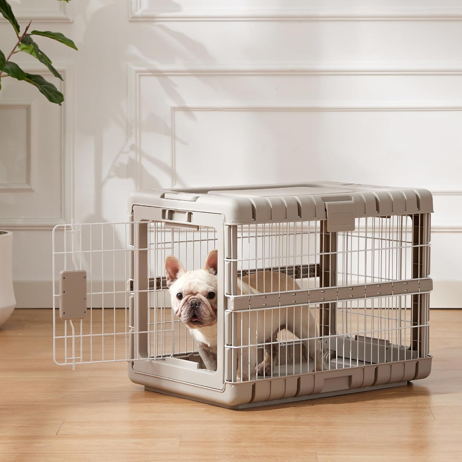 ZOMISIA Collapsible Dog Crate for Dogs - 28" L Heavy Duty Dog Kennel No Tools Required with 4 Sides Steel Foldable Cage for Dogs Indoor Furniture, Portable Carrier with 2 Smooth Wheels, Beige - Image 9