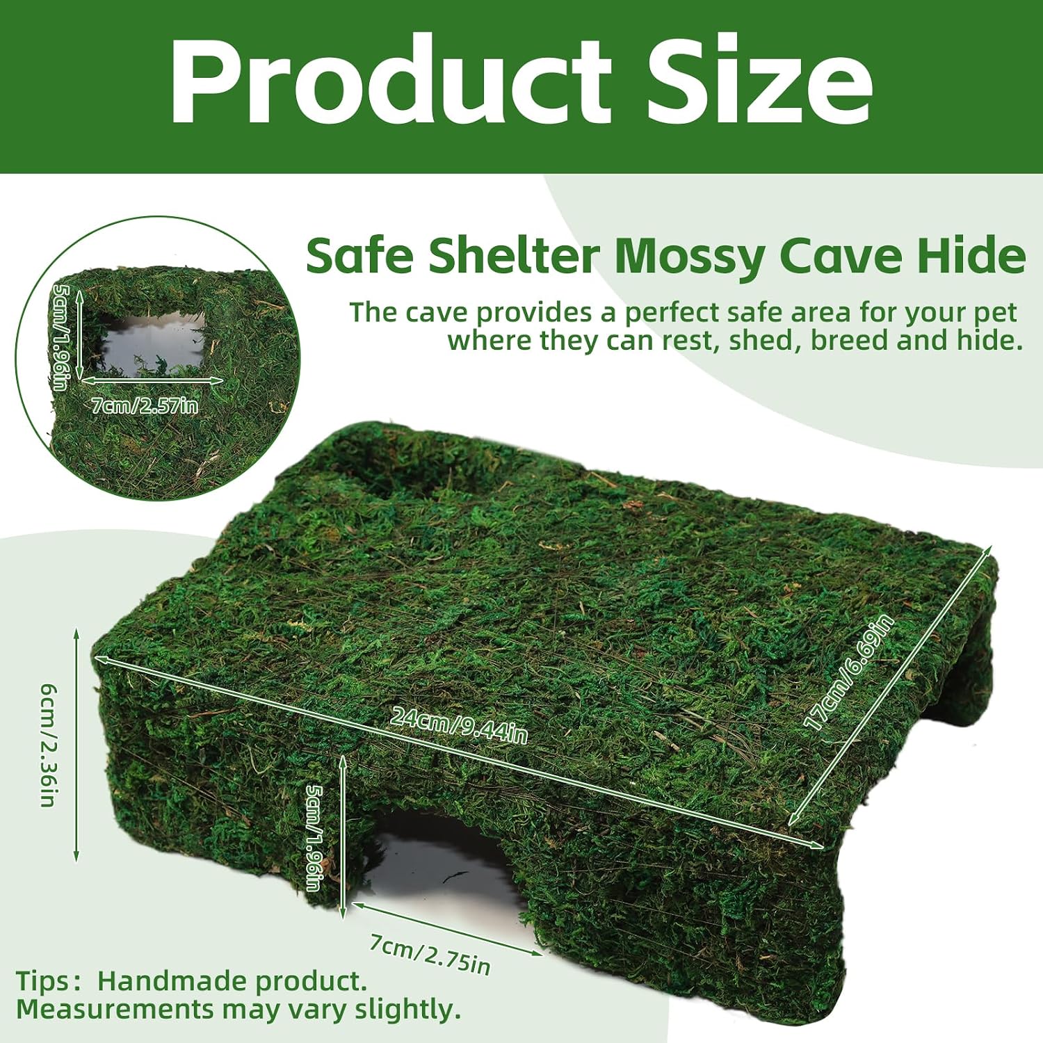 M Size Green Moss Reptile Cave, Safe Hide for Snakes & Geckos | Handmade Snake Cave Hideout Hut for Themed Terrarium Ideal for Gecko Hamster Snake Rest & Hide - Image 2