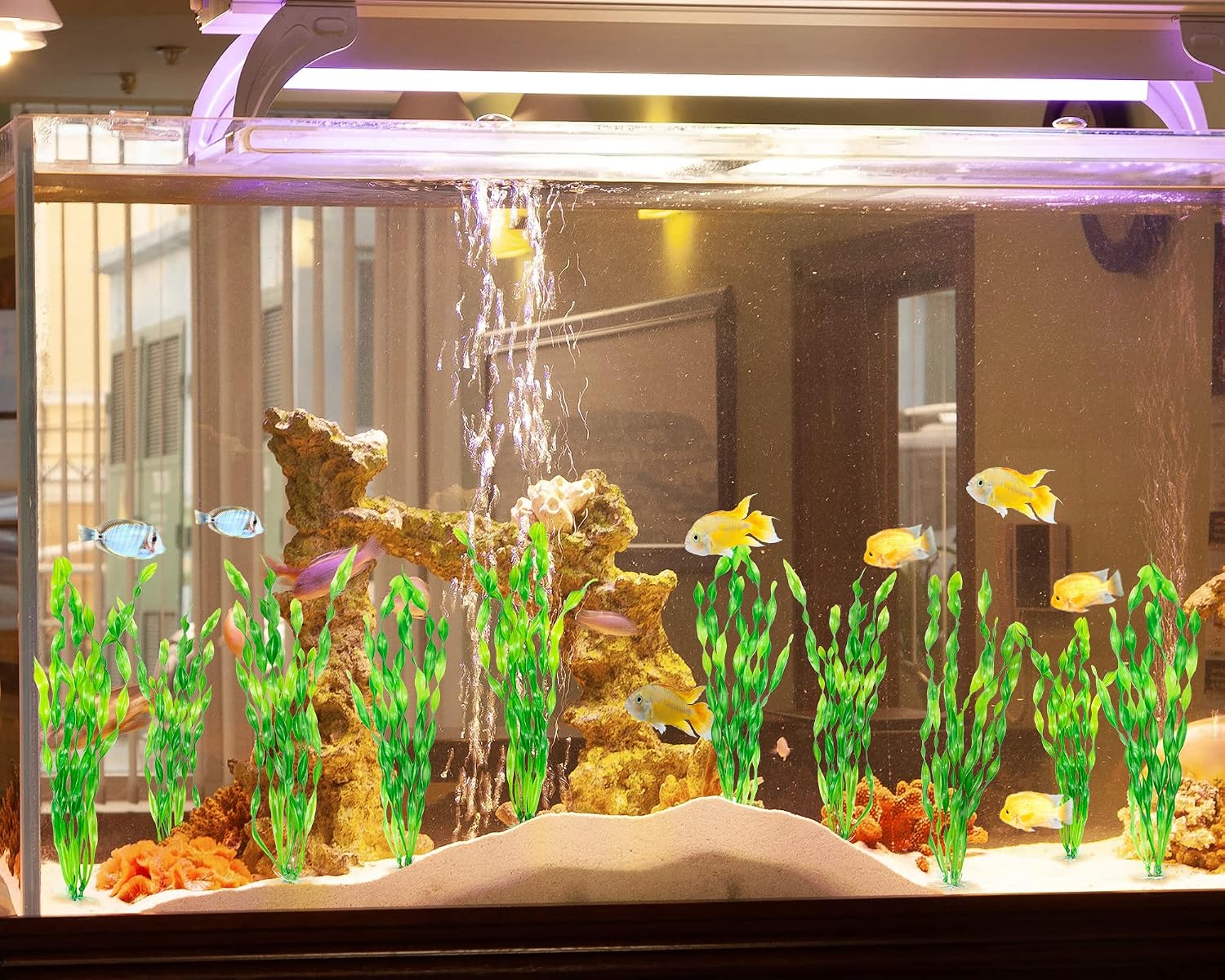 MyLifeUNIT Artificial Seaweed Water Plants for Aquarium, Plastic Fish Tank Plant Decorations 10 PCS (12 Inches Tall, Green) - Image 6