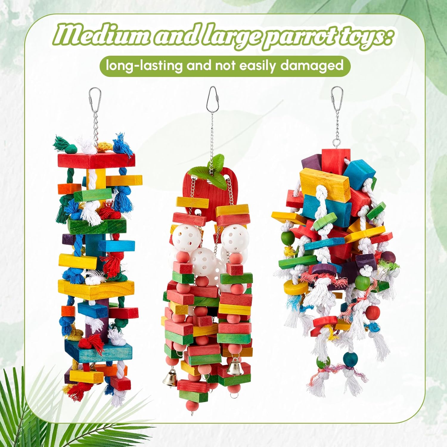 Seenelling 3 Pcs Extra Large Bird Parrot Toy Multicolored Natural Wooden Parrot Cage Chewing Toys for Large Medium Macaws Cockatoos African Grey Birds (Block and Rope) - Image 5