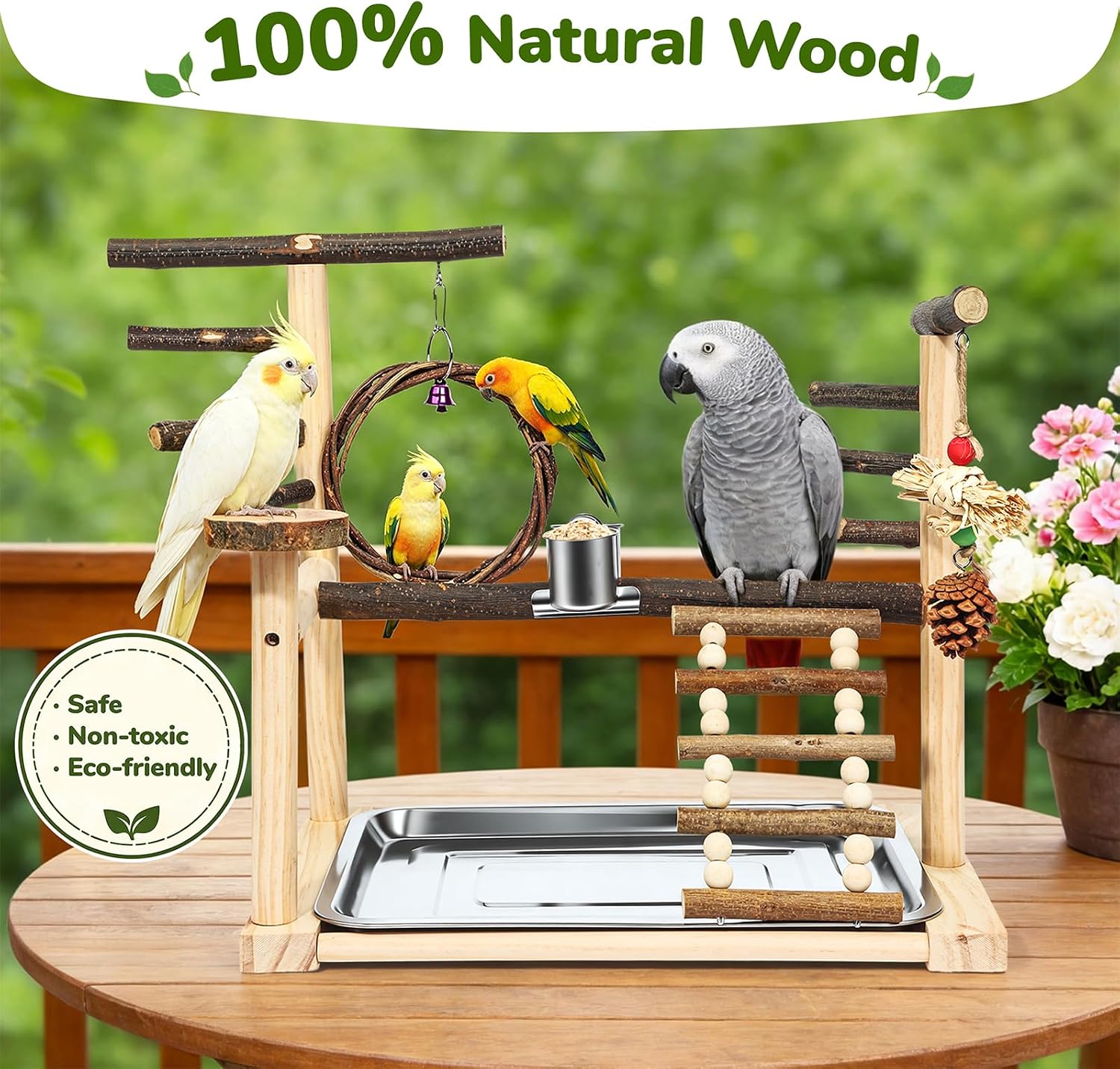 Bird Playground,Parrot Stand with Feeding Cup, Swing, Chew Toys,Removable Tray,Suitable for Small to Medium Birds, Ideal Perch for Budgerigars, Parakeets,Cockatiels - Image 5