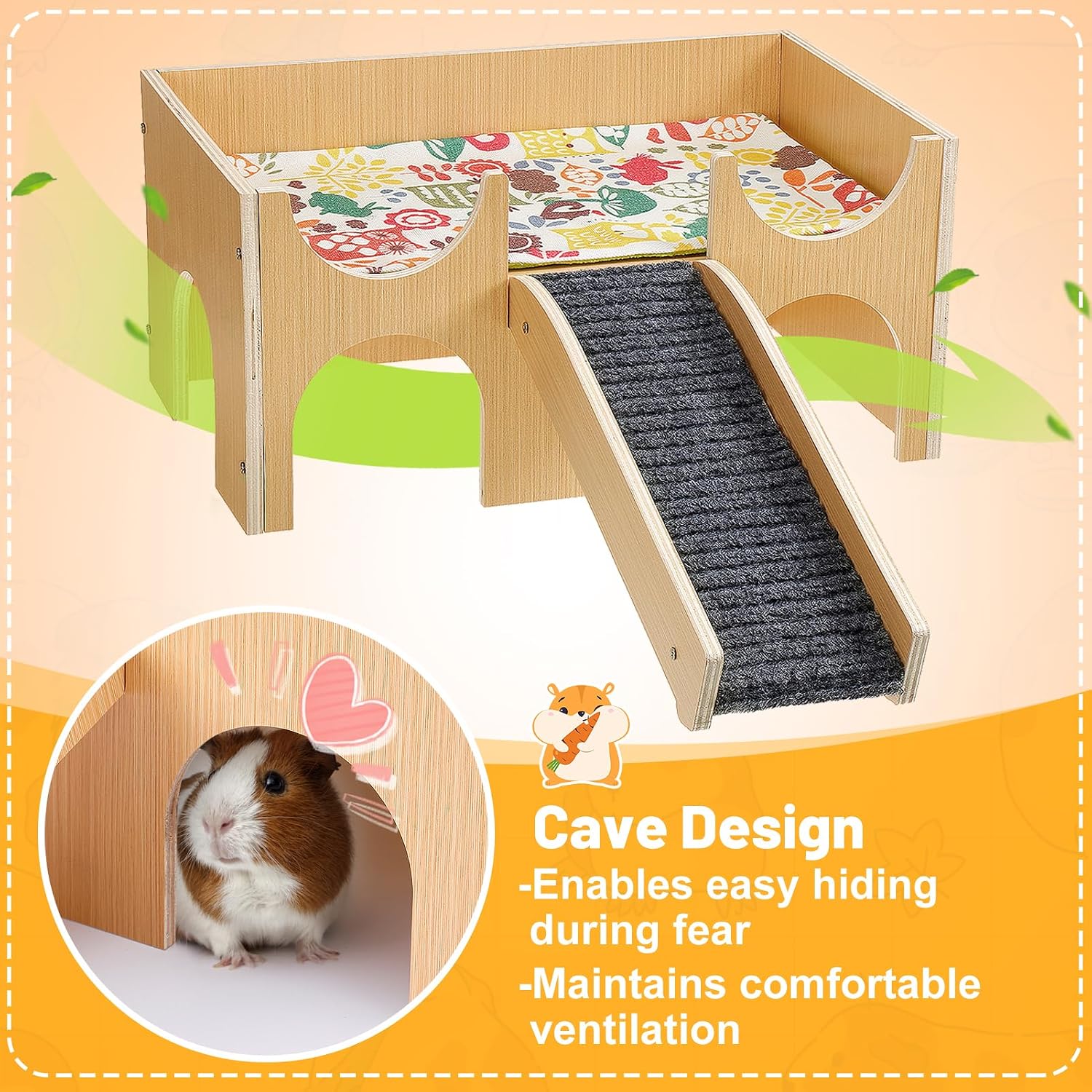 Upgraded Guinea Pig Castle, Sturdy Wooden Guinea Pig Hideout, Small Animal House Bed Hut Habitats with Stairs, Easy to Assemble for Hamsters Bunny Chinchillas Playing Hiding - Image 3