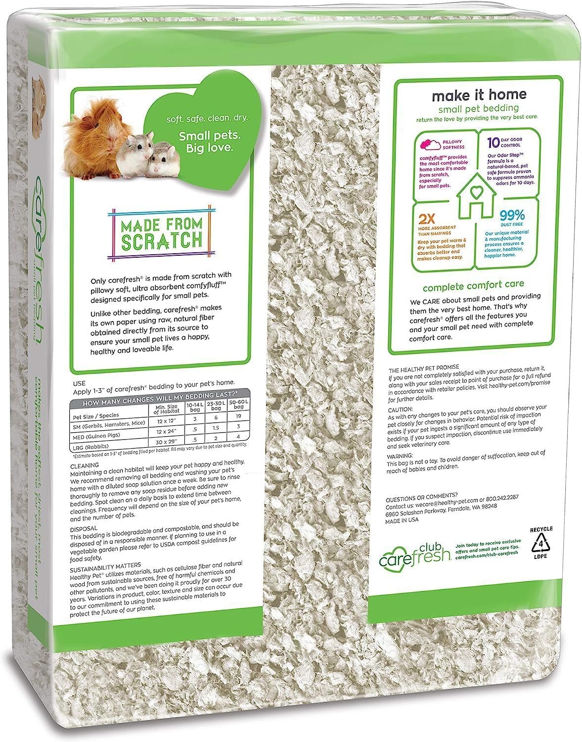 Carefresh White Natural Paper Small Pet Bedding, Odor Control 50L | 2X more absorbent, 99% dust free, odor control, Biodegradable and compostable, For hamsters, rabbits and guinea pigs - Image 3