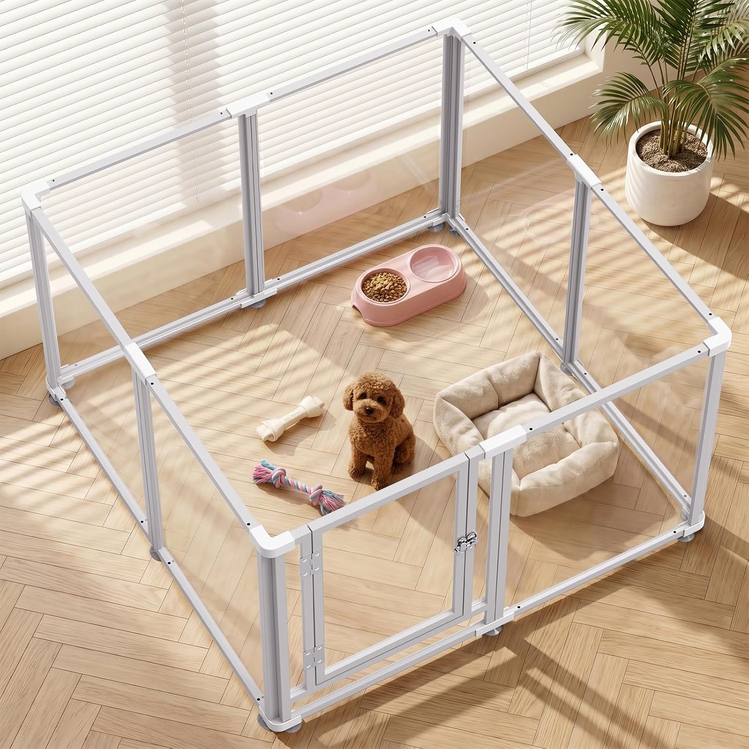 Clear Acrylic Dog Play Pen Indoor Pet Enclosure for Small Dogs & Cats, Outdoor Use with Door, Easy Assemble & Cleaning