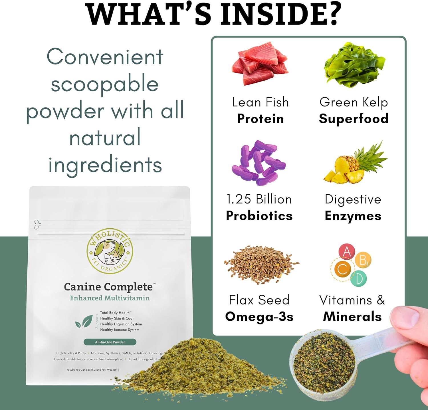 Organic Dog Vitamins - 2 Lb - 90 Scoops | Canine Complete - Daily Dog Multivitamin with Prebiotics, Probiotics for Immune Support, Skin Coat, Digestion, & Joint Health - Image 4