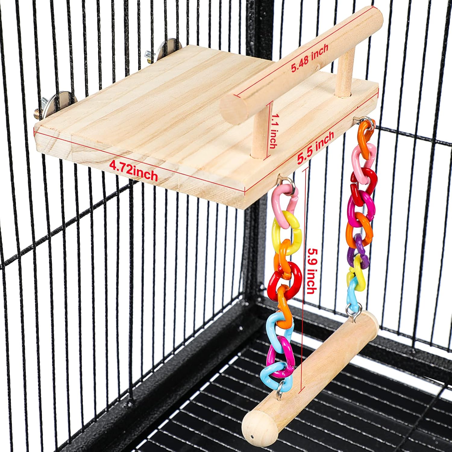 FrgKbTm Bird Perches Cage Toys Parrot Wooden Platform Play Gyms Exercise Stands with Acrylic Wood Swing Ferris Wheel Chewing for Animals Green Cheeks, Baby Lovebird, Chinchilla, Hamster Budgie - Image 7