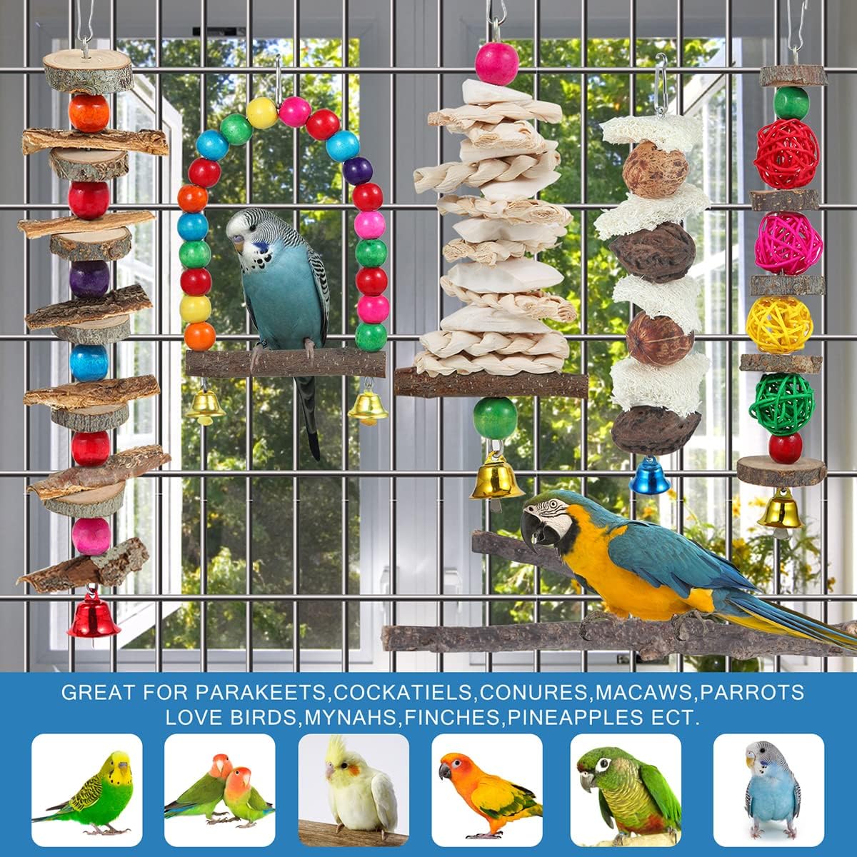 Bird Perch Bird Toys Parakeet Toys,Bird Cage Accessories Wooden Chew Toys Perch Stand for Parrot Conure Cockatiel Lovebird Parrotlet Budgie Finches and Other Small to Medium Sized Birds - Image 5