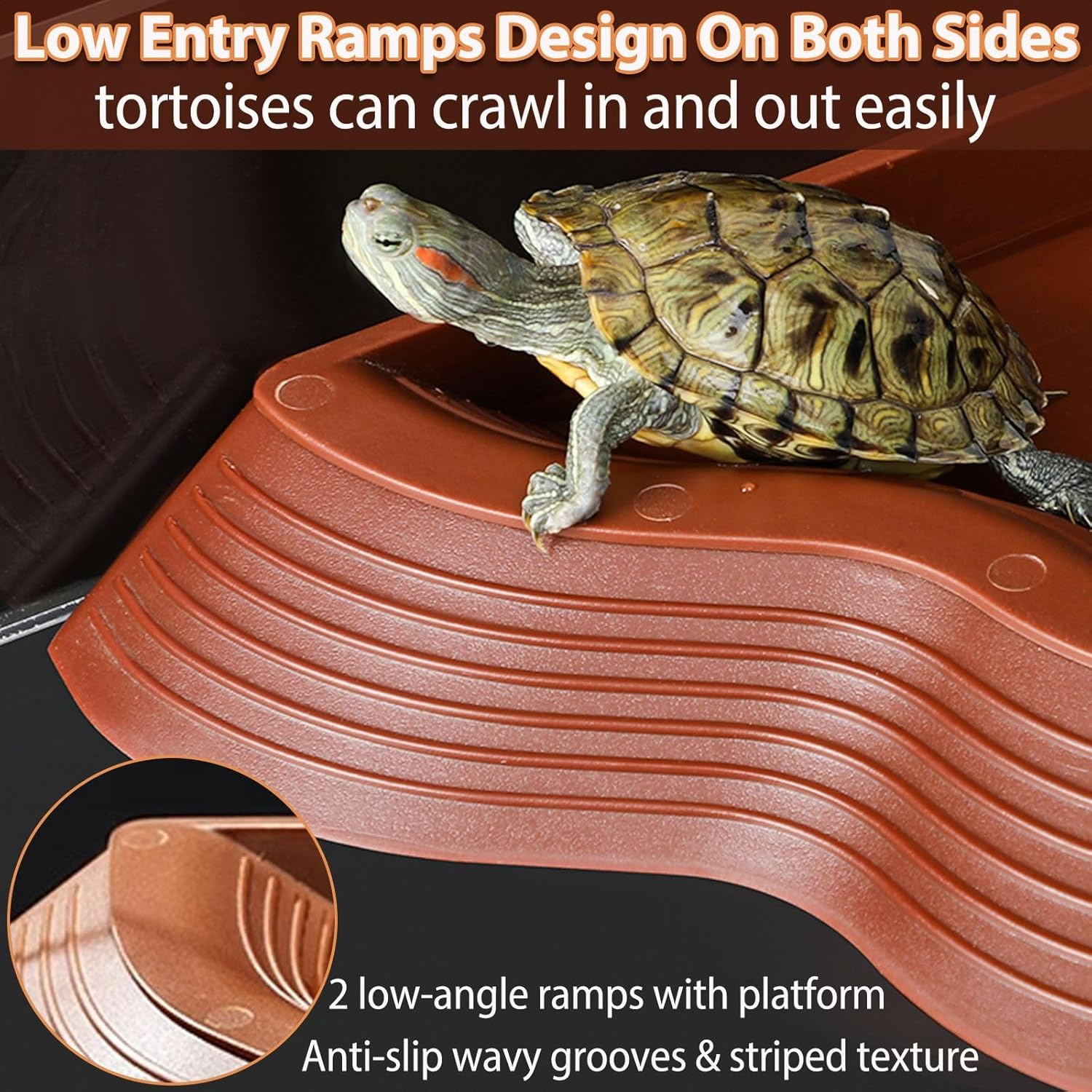 Tortoise Water Bowl with Ramp, 3PCS Leaf Reptile Food Water Bowl Turtle Pool Reptile Water Dish Tortoise Bathing Pool Turtle Soaking Dish Aquarium Habitat Accessories Small - Image 4