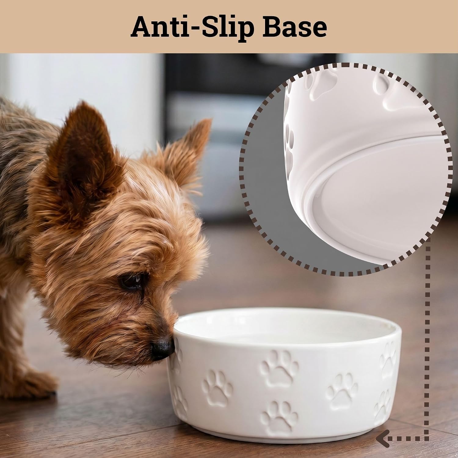 Ceramic Dog Bowl Set of 2 with Anti-Skid Base, 5.5"W x 2"H, 2 Cup Capacity | Thick Ceramic, Dishwasher Safe, Anti-Skid Rubber Base, 2 Cups per Bowl, Ceramic Food and Water Bowls Set of 2 for Small Dogs - Image 4