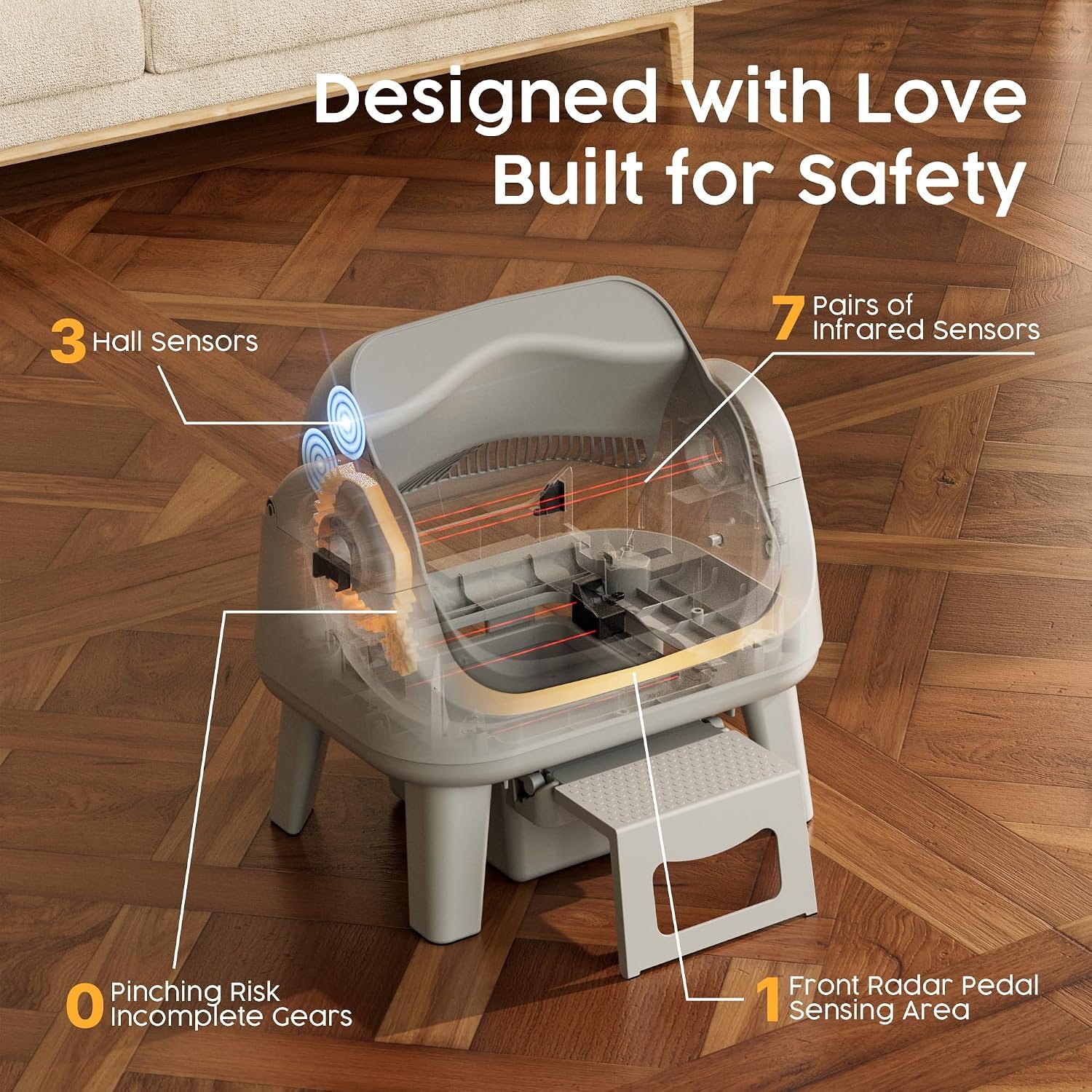 PetPivot Open Top Self Cleaning Cat Litter Box, Automatic Litter Box with 7 Pairs of Safety Sensors, Anti-Pinch Protection and Easy Access Step for Senior Cats, Dark Grey - Image 3