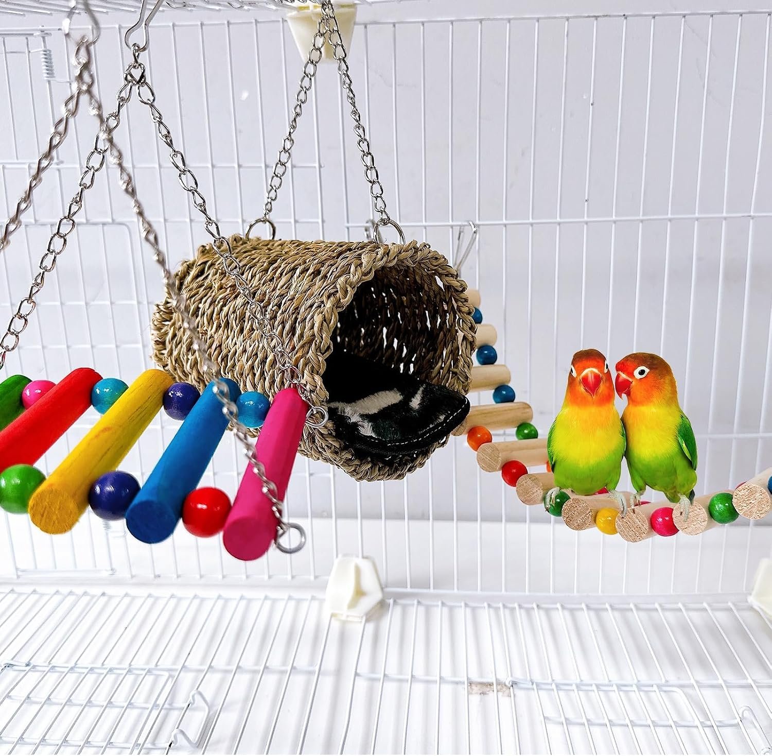 Hamiledyi Hamster Hanging Hammock 3 Piece Wooden Rat Ladder Swing Set Cage Clmbing Toys Accessories for Syrian Hamster Sugar Glider Bird Mice Playing Sleeping - Image 6