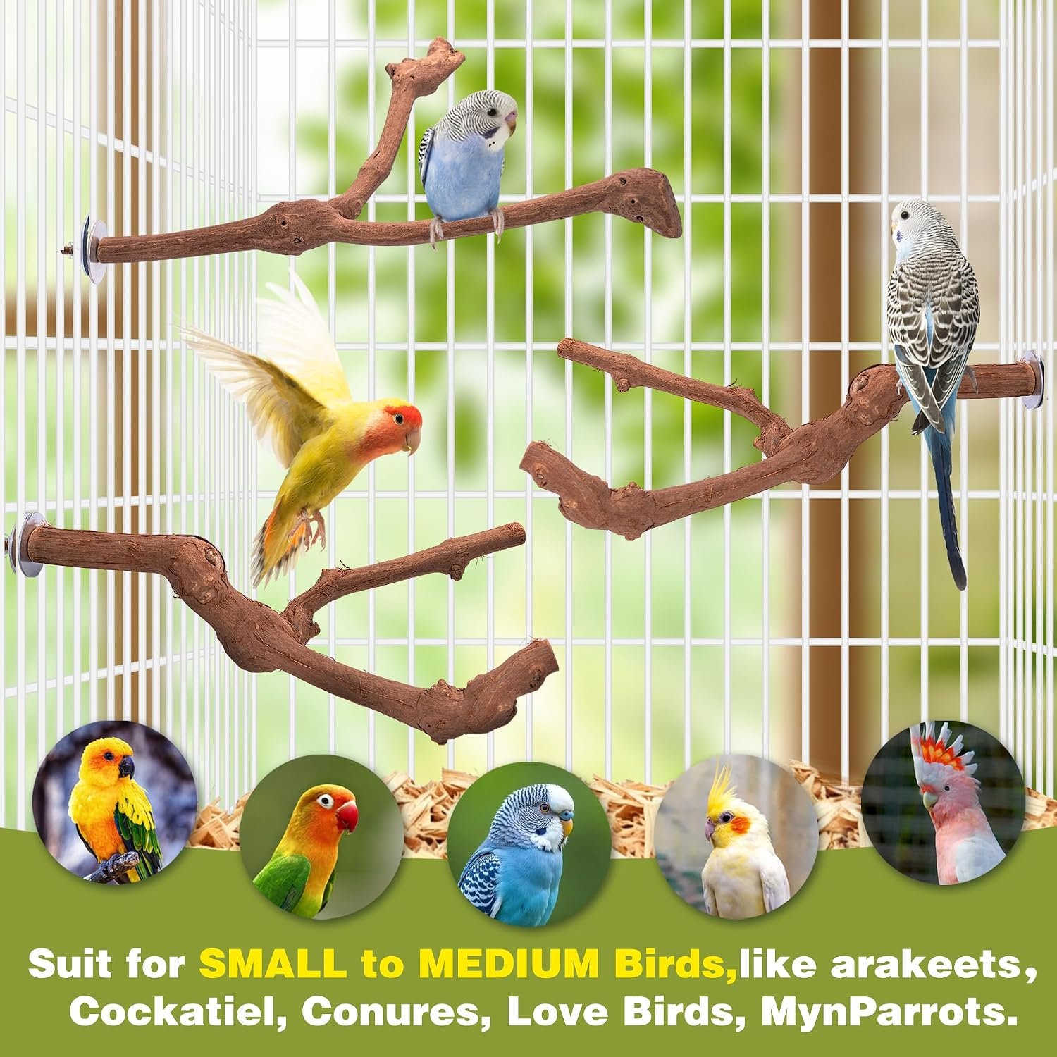 3PCS Bird Perch Natural Grape Stick Chewable Bird Stand Paw Grinding Branches Toy Cage Accessories for Small Budgies Cockatiels Lovebirds - Image 4