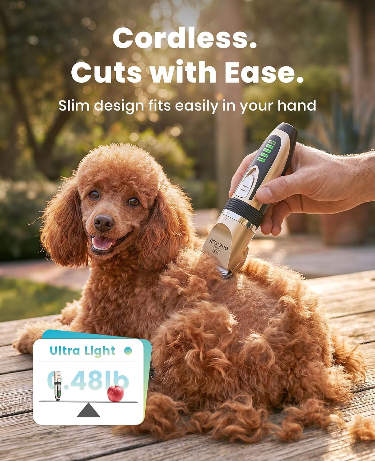 oneisall Dog Grooming Clippers with LED Display for Dogs & Cats | Low Noise Quiet,2-Speed,Cordless Rechargeable,Fast Charge,Detachable,Waterproof,Battery Level Display, Model X2,Gold - Image 6