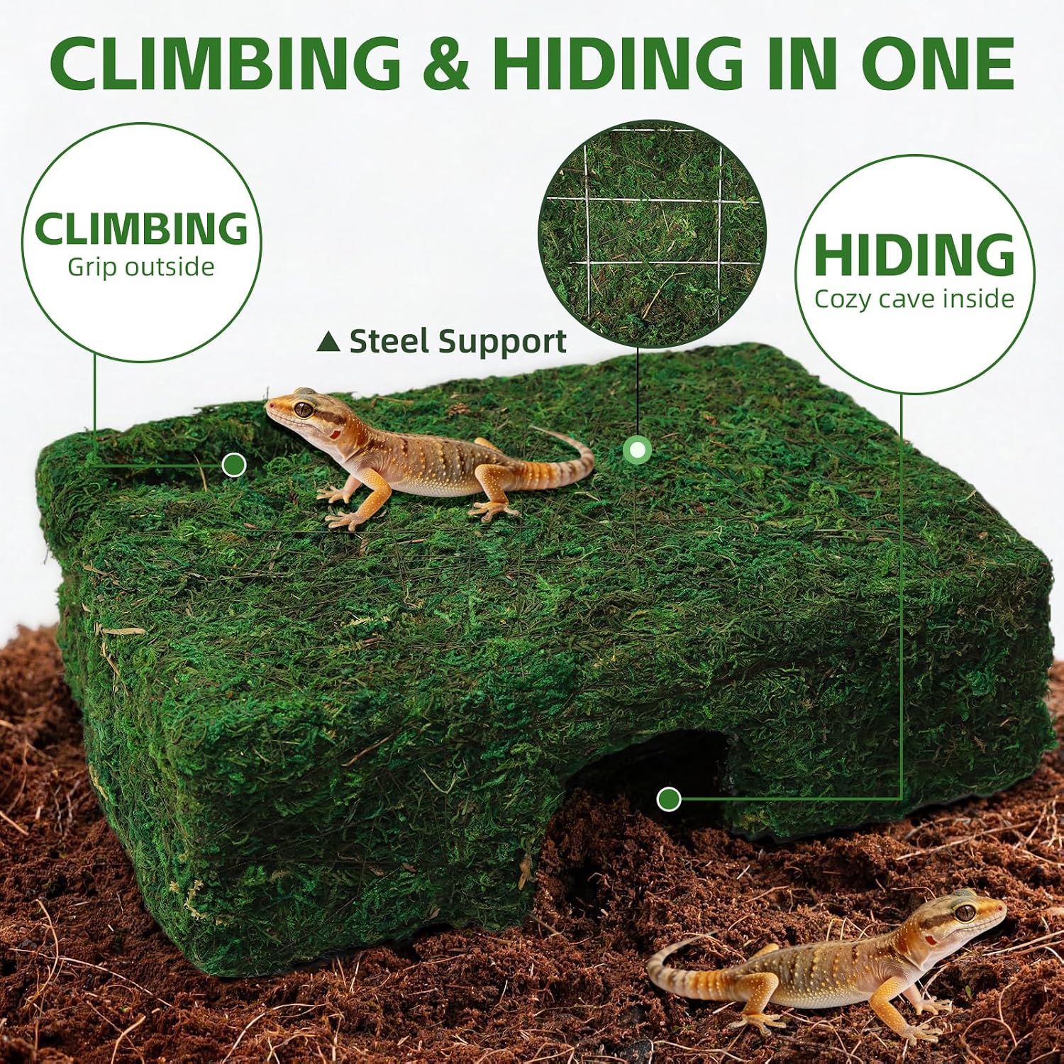 M Size Green Moss Reptile Cave, Safe Hide for Snakes & Geckos | Handmade Snake Cave Hideout Hut for Themed Terrarium Ideal for Gecko Hamster Snake Rest & Hide - Image 3