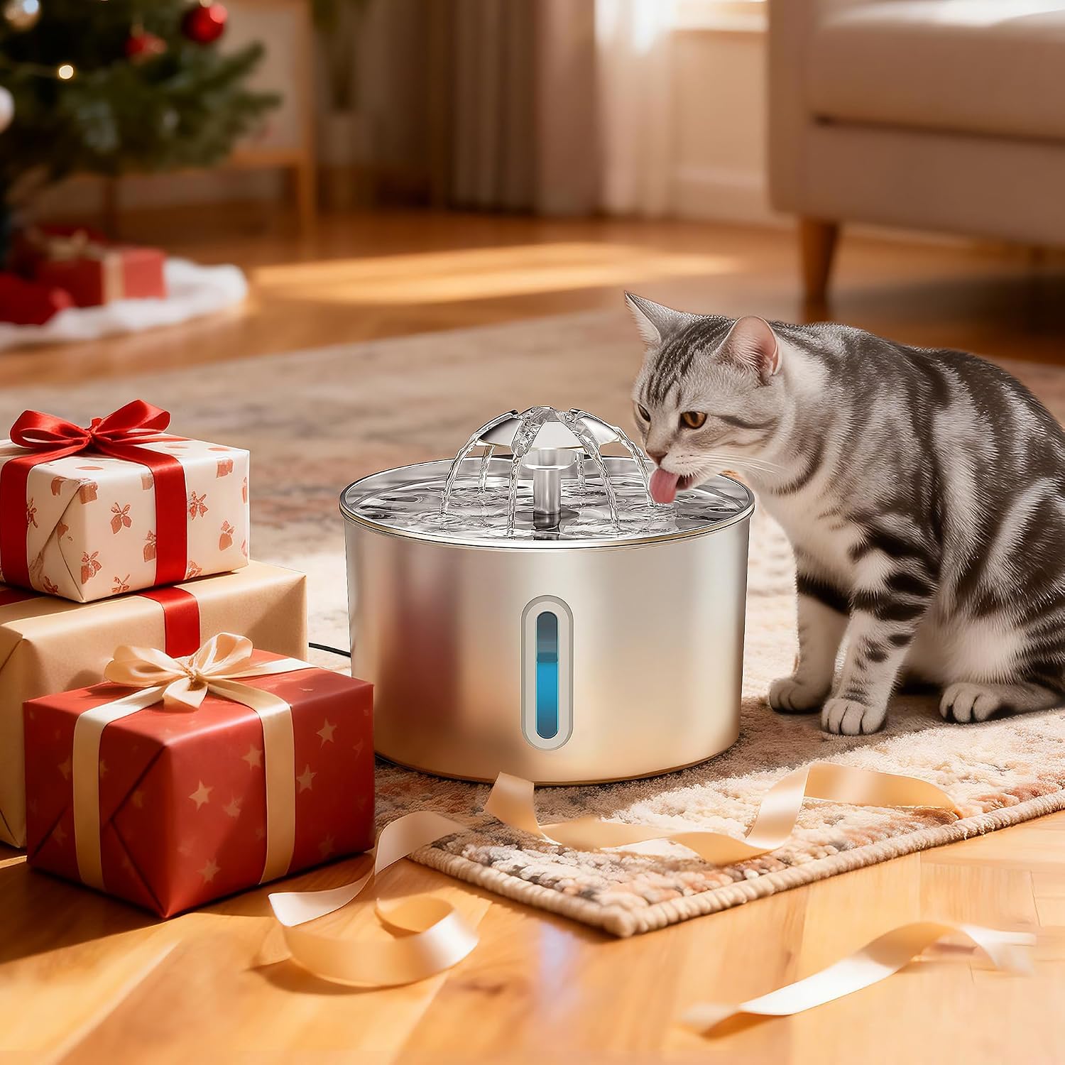 Cat Water Fountain Stainless Steel - 74oz/2.2L Automatic Large Pet Watering Bowl Dispenser for Indoor Dogs - Drinking Fountains with 3 Filter, Gifts for Cats and Kitty - Dog Waterer Bowls No Spill - Image 5