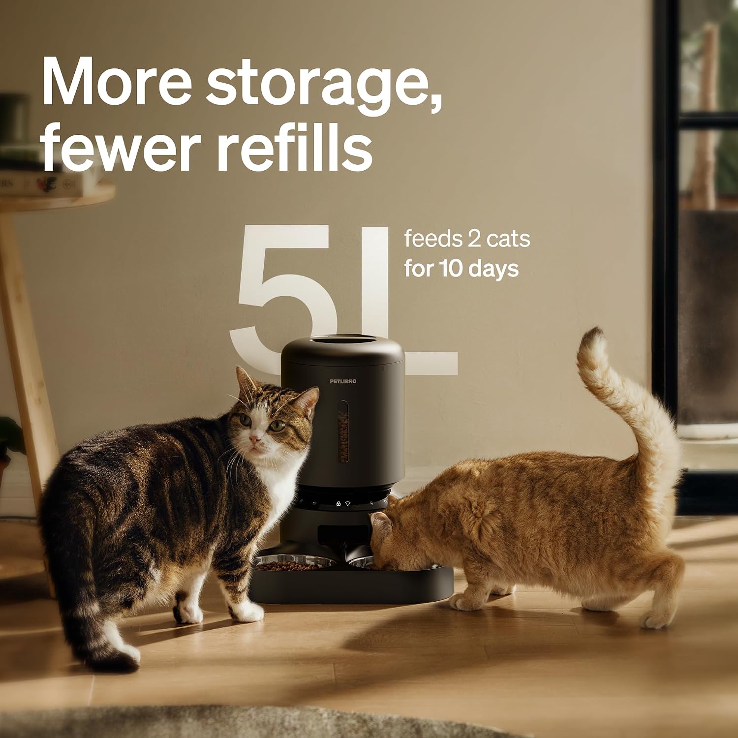 PETLIBRO Automatic Cat Feeder for 2 Cats, 5G&2.4G WiFi Pet Feeders, 5L Programmable Cat Food Dispenser with Airtight Lock-Fresh Technology, Dual Stainless Steel Bowls, Low Food Sensor - Image 9