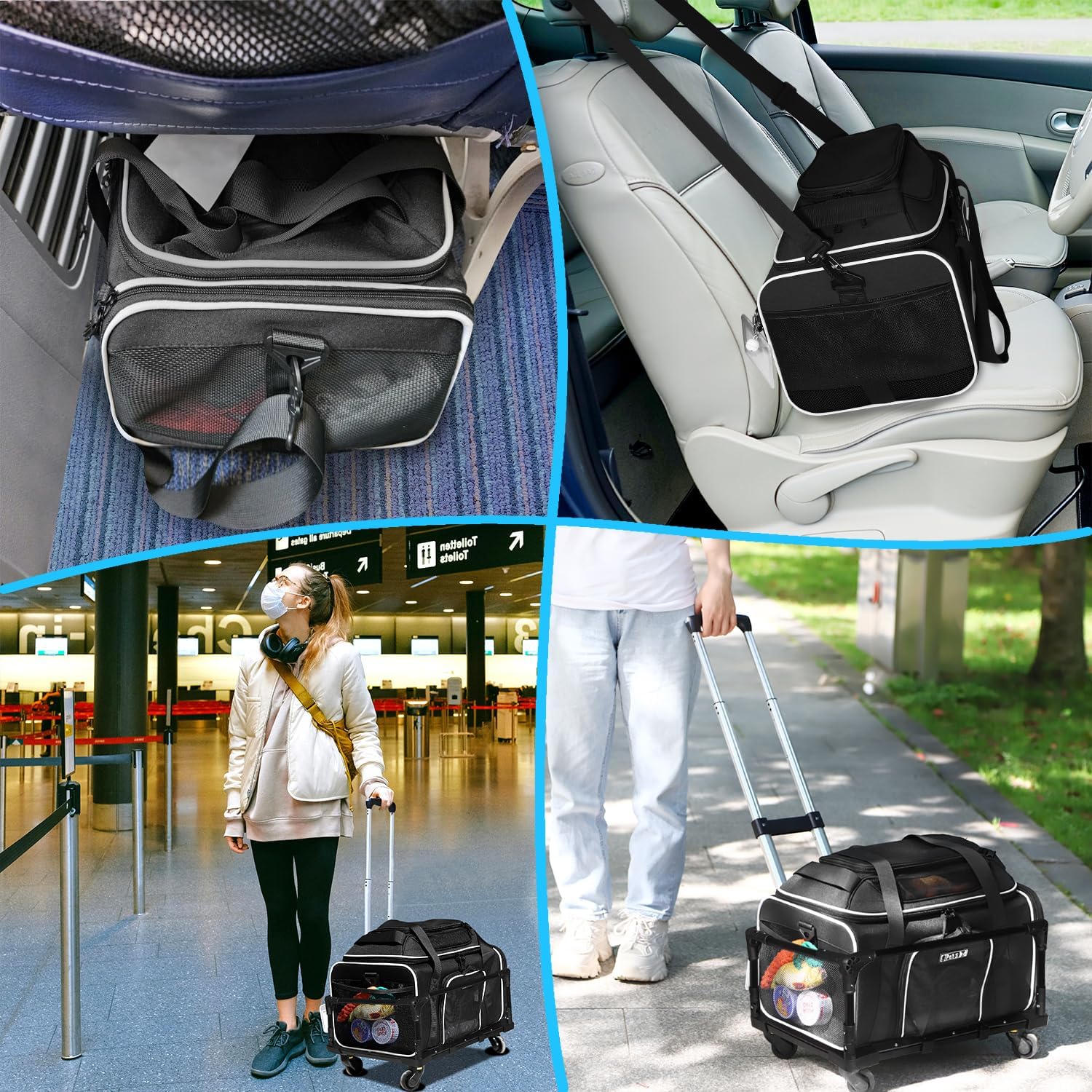 Petskd Top-Expandable Small Pet Carrier with Wheels(18" L x 11" W x 11" H), Delta/American/United Airlines Approved, Rolling Pet Carrier for Small Dogs & Cats (Black) - Image 8