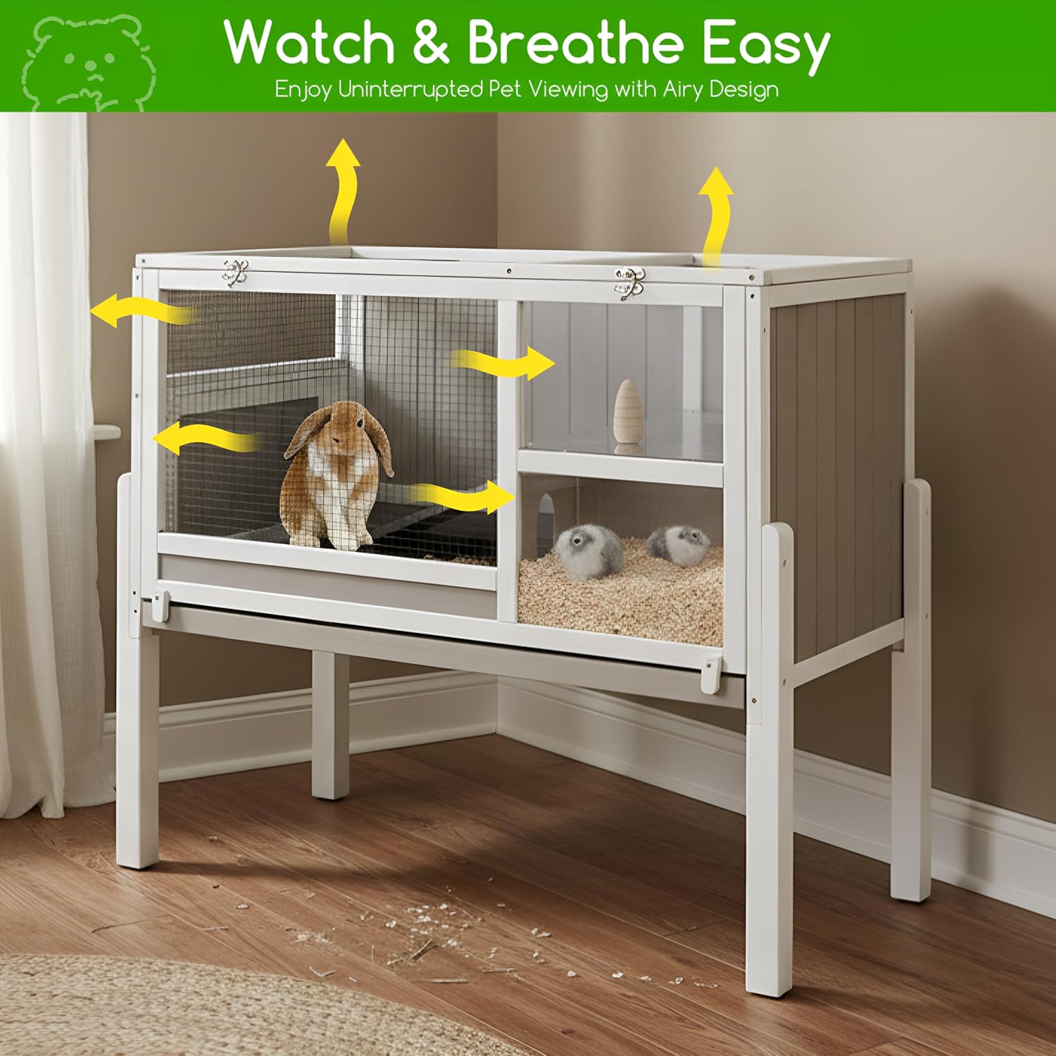 Guinea Pig Cages with Detachable Legs, 2-Storey Indoor Guinea Pig House Hamster Rabbit Cages for Small Animals with Pull Out Tray, Metal Strip Ramp, Ramp, Hideout - Image 5