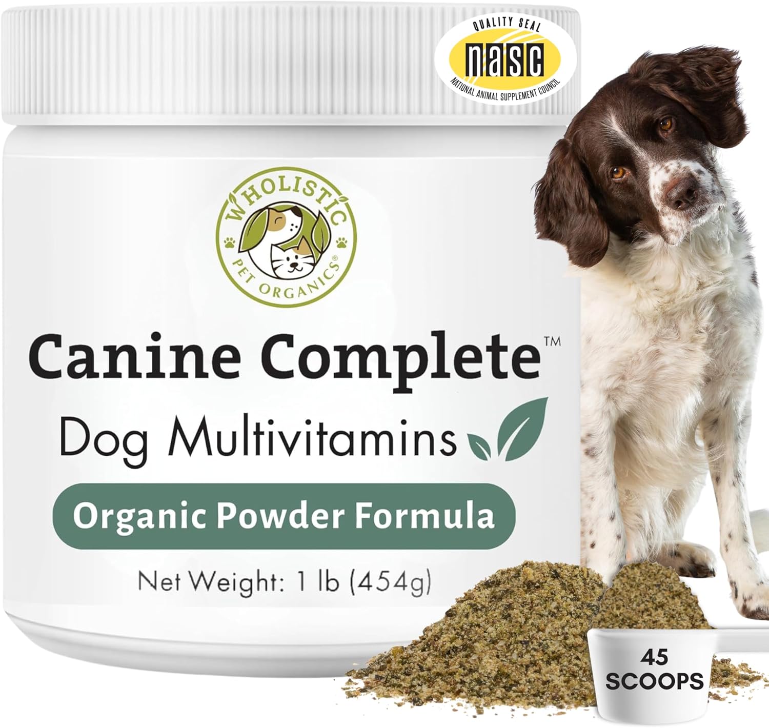 Organic Dog Vitamins - 1 Lb - 45 Scoops | Canine Complete - Daily Dog Multivitamin with Prebiotics, Probiotics for Immune Support, Skin Coat, Digestion, & Joint Health