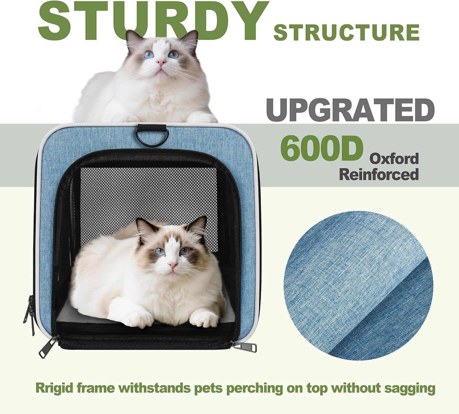 GAPZER Cat Carrier 18 x 11 x 11 Top Loading Soft Pet Travel Bag Over 15lbs | Portable Small Dog Puppy Car Travel Crate 10 lbs, Chihuahua Kennel Carry Case, Kitty Cloth Cage Medium Cat Under 25 lbs Blue - Image 4