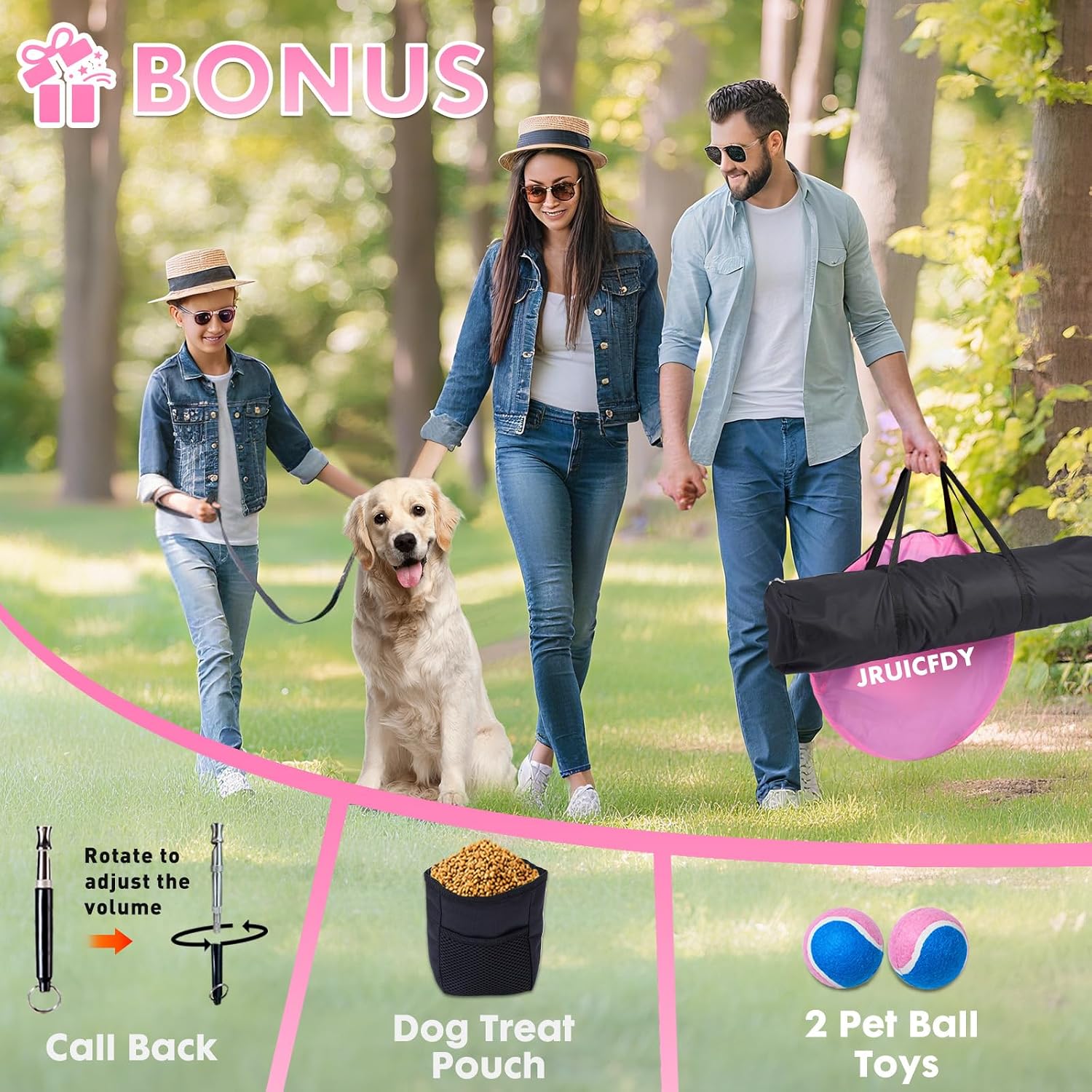 Dog Agility Course Backyard Set, Dog Agility Equipment, Pet obstacle Course Backyard with 6 Dual Mode Weave Poles, 2 Adjustable Hurdle, Jump Ring, Tunnel, Pause Box, Toy Balls and 2 Carrying Bags,Pink - Image 6