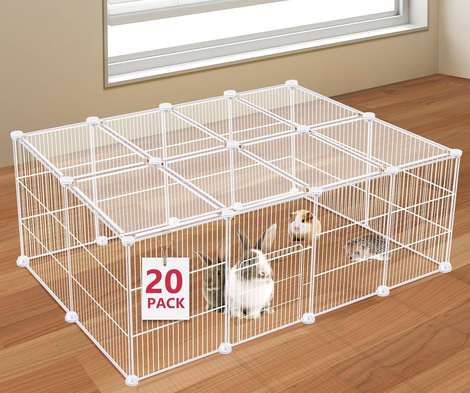 VISCOO 20 Panels Small Animal Playpen, Pet Playpen, C&C Cage for Guinea Pigs, Rabbit/Bunny Cage, Puppy Play Pen, Indoor Outdoor Portable Metal Wire Yard Fence(White)