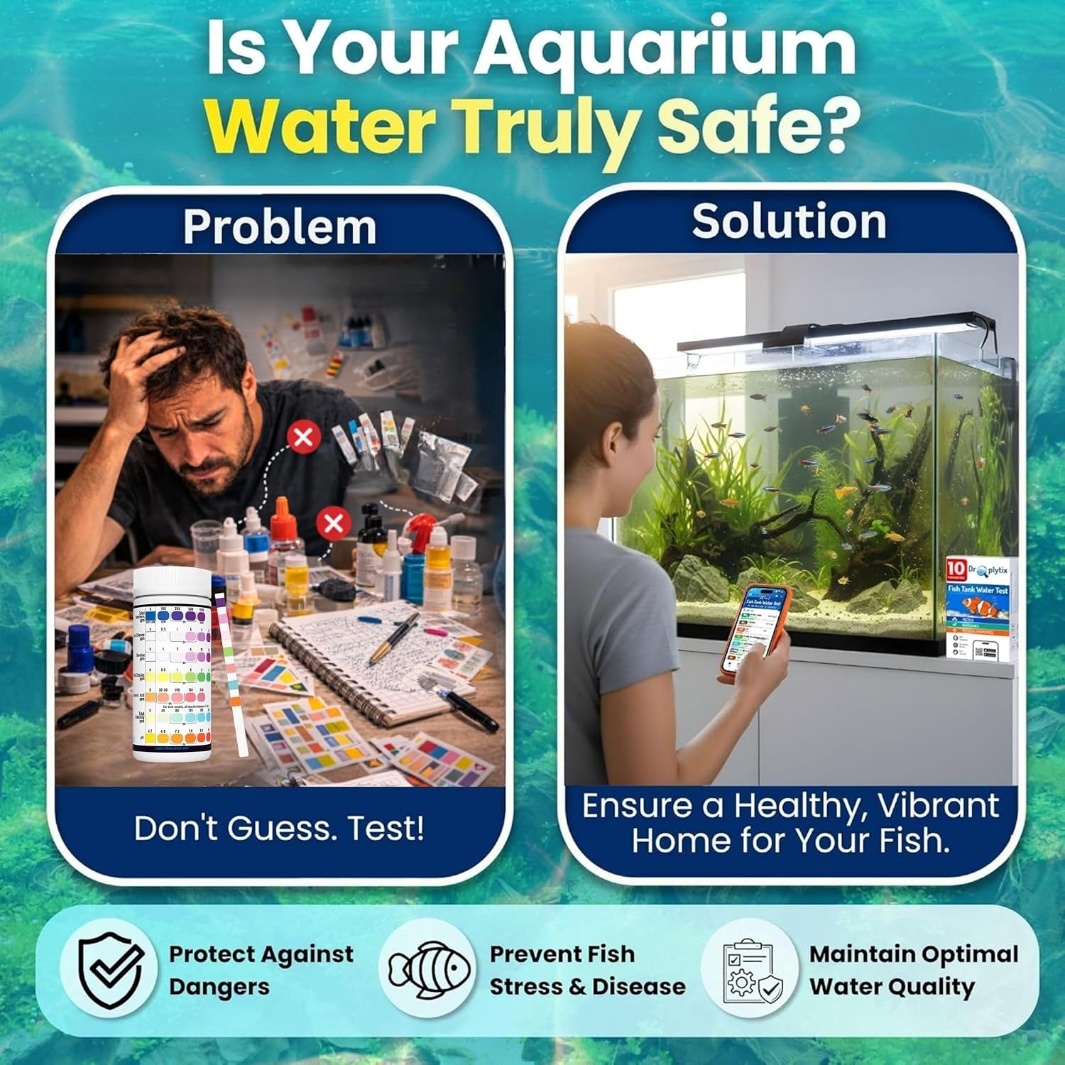 Digital Aquarium Water Test Kit, App-Enabled 10-in-1 Freshwater & Saltwater Aquarium Test Strips for Fish Tanks, Shrimp, Reef Test Strips, pH, Ammonia, Nitrate, Nitrite, GH, KH, Chlorine - Image 2