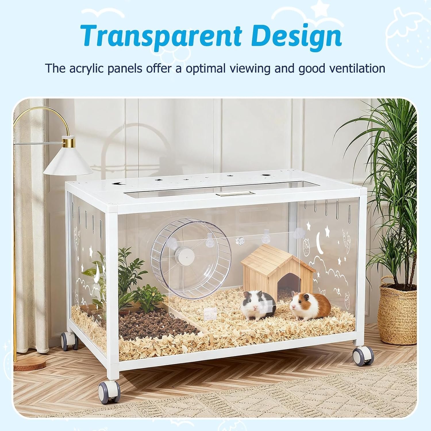 Large Hamster Cage, Hamster Habitat 360° Viewing Guinea Pig Cages Hamster Tank with 2 Door and Wheels Small Animal Habitat for Syrian Dwarf Gerbils Rats Guinea Pigs - Image 5