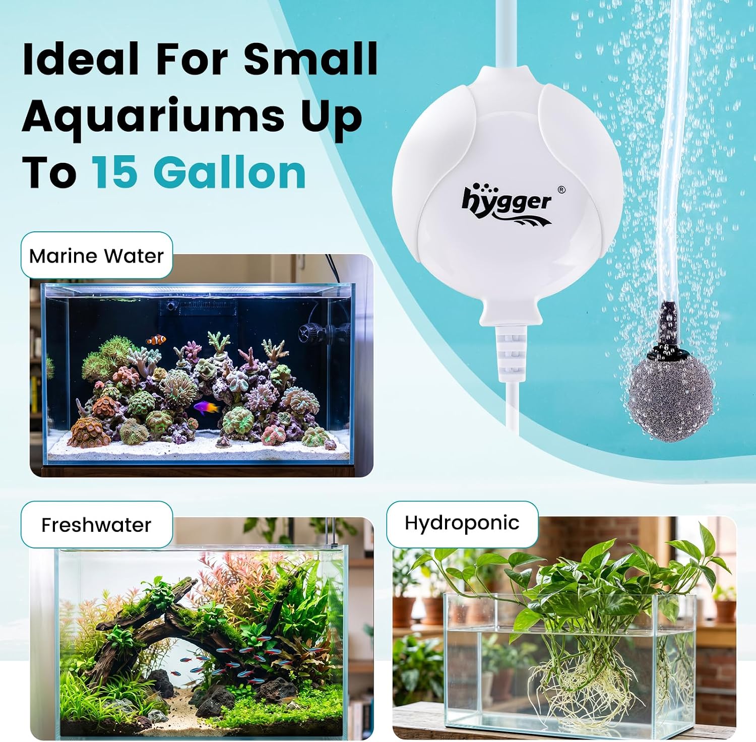 hygger Quiet Aquarium Air Pump 1.5 Watt Energy Saving Mini Oxygen Pump for 1-15 Gallon Fish Tank with Accessories White - Image 5