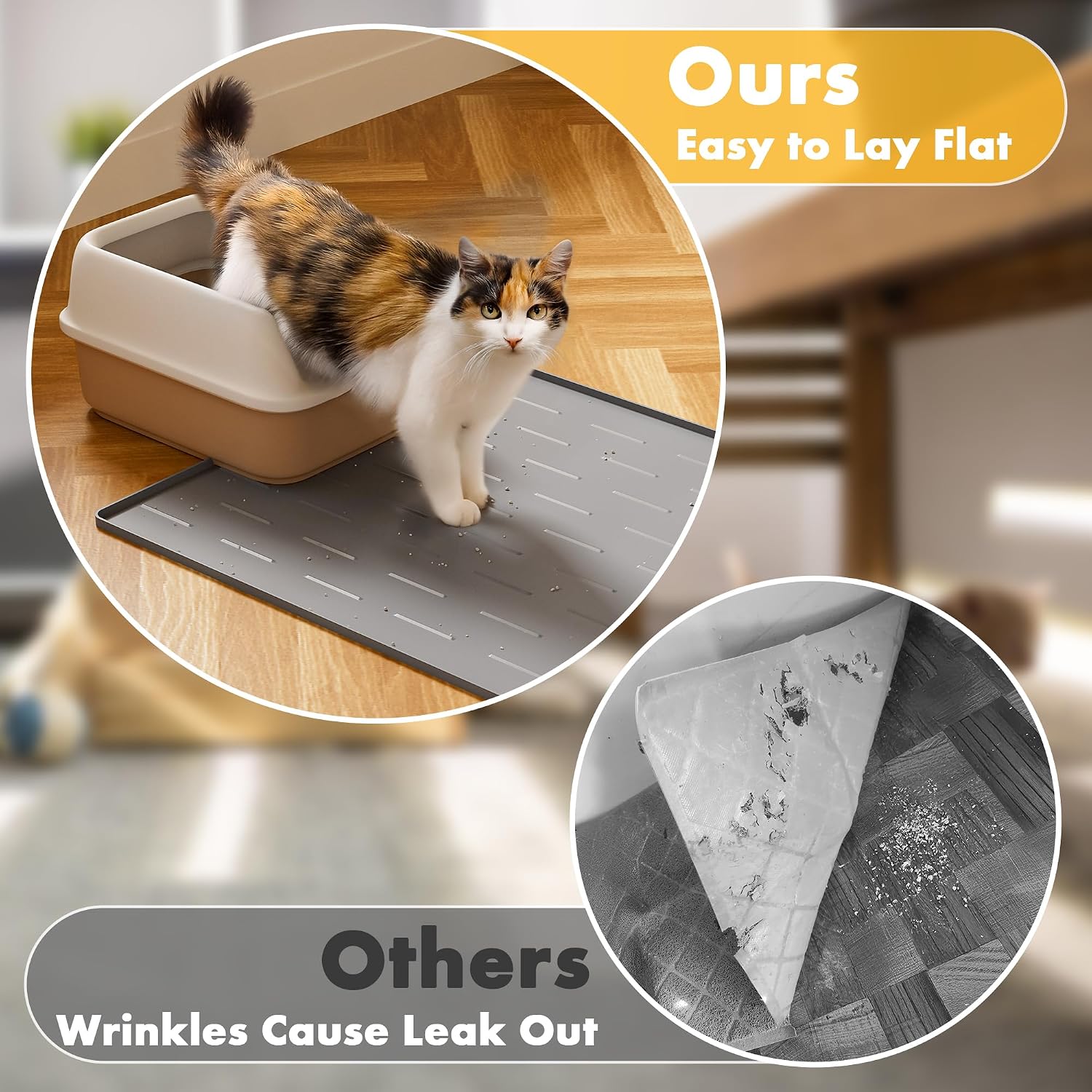 Pieviev Silicone Cat Litter Trapping Mat, 34''x22'' Large Cat Litter Mat, Easy to Clean & Soft on Kitty Paws, Waterproof Kitty Litter Pads for Indoor Cats, Light Grey - Image 3