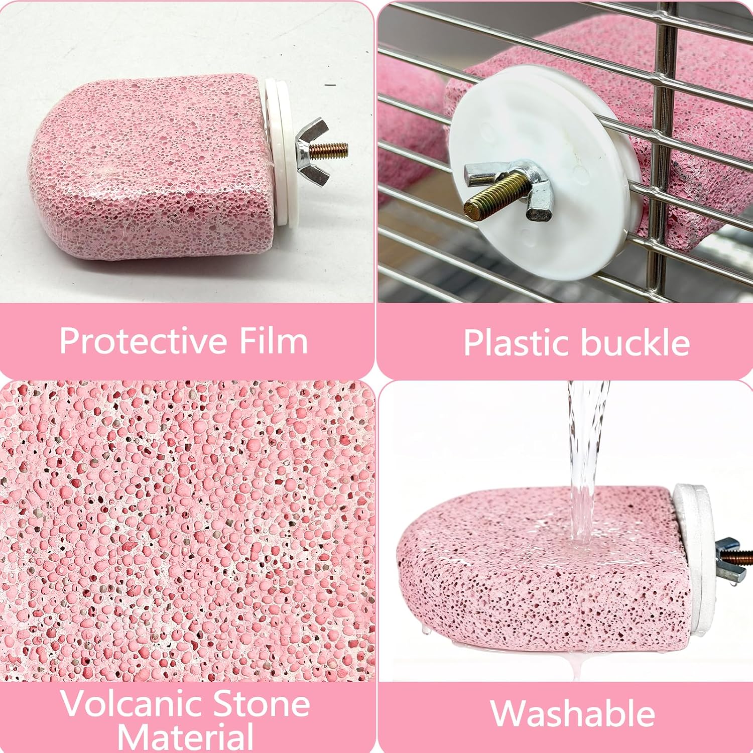 4PCS Bird Beak Grinding Stone,Parrot Perch Stands,Parakeets Platform Chewing Toys Calcium Pumice Lava Foot Claws Trimmer Climbing Ledge for Cockatiel Budgie Conure Lovebird(Pink) - Image 6