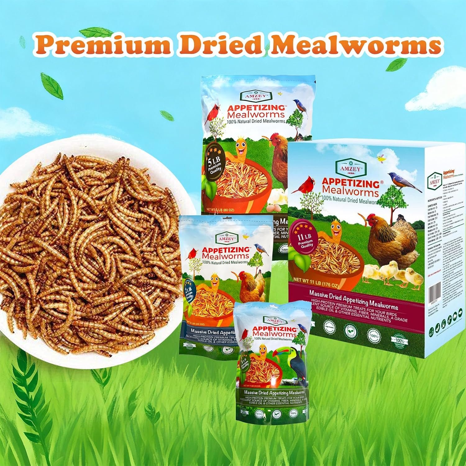 Amzey Dried Mealworms 11 LBS - 100% Natural for Chicken Feed, Bird Food, Fish Food, Turtle Food, Duck Food, Reptile Food, Non-GMO, No Preservatives, High Protein and Nutrition - Image 7