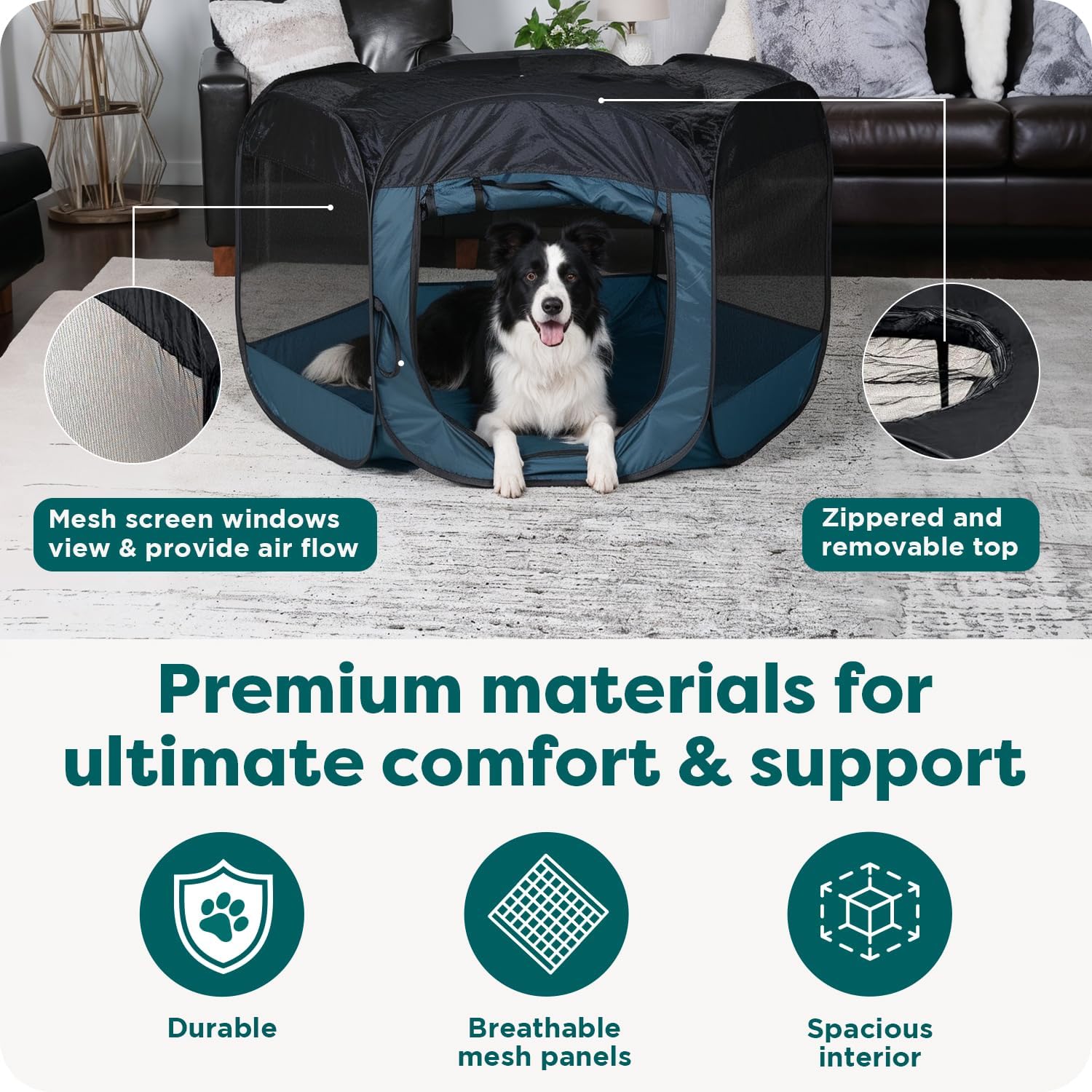 FurHaven Soft-Sided Dog & Cat Playpen, Portable Foldable Indoor & Outdoor Pet Playpen with Mesh Windows & Zippered Door, Sailor Blue, Extra Large - Image 5
