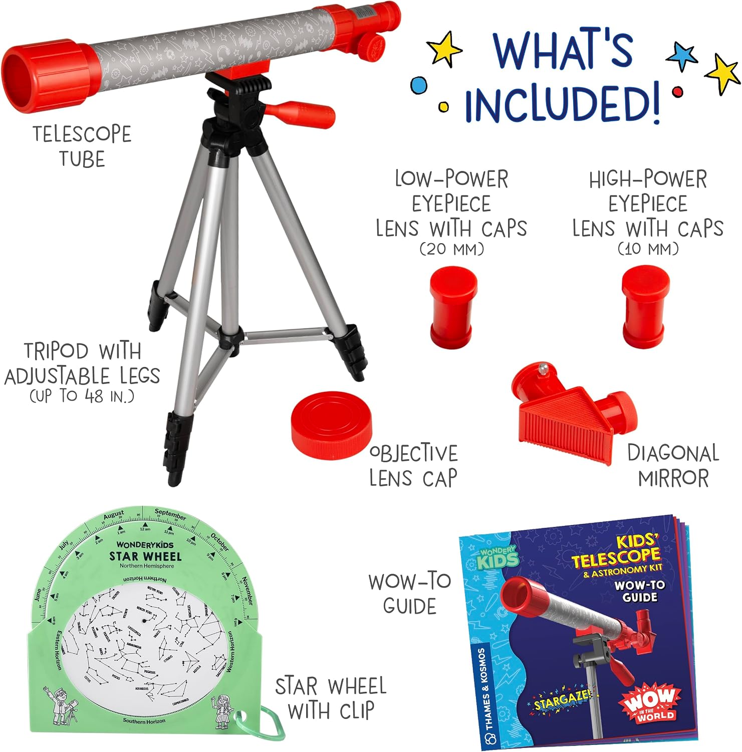 Wow in the World Kids’ Telescope & Astronomy Kit, 25x & 50x Magnification, Adjustable 48” Tripod, Includes Star Wheel & Companion Audio Content, Intro to Astronomy for Ages 6+ by Thames & Kosmos - Image 3