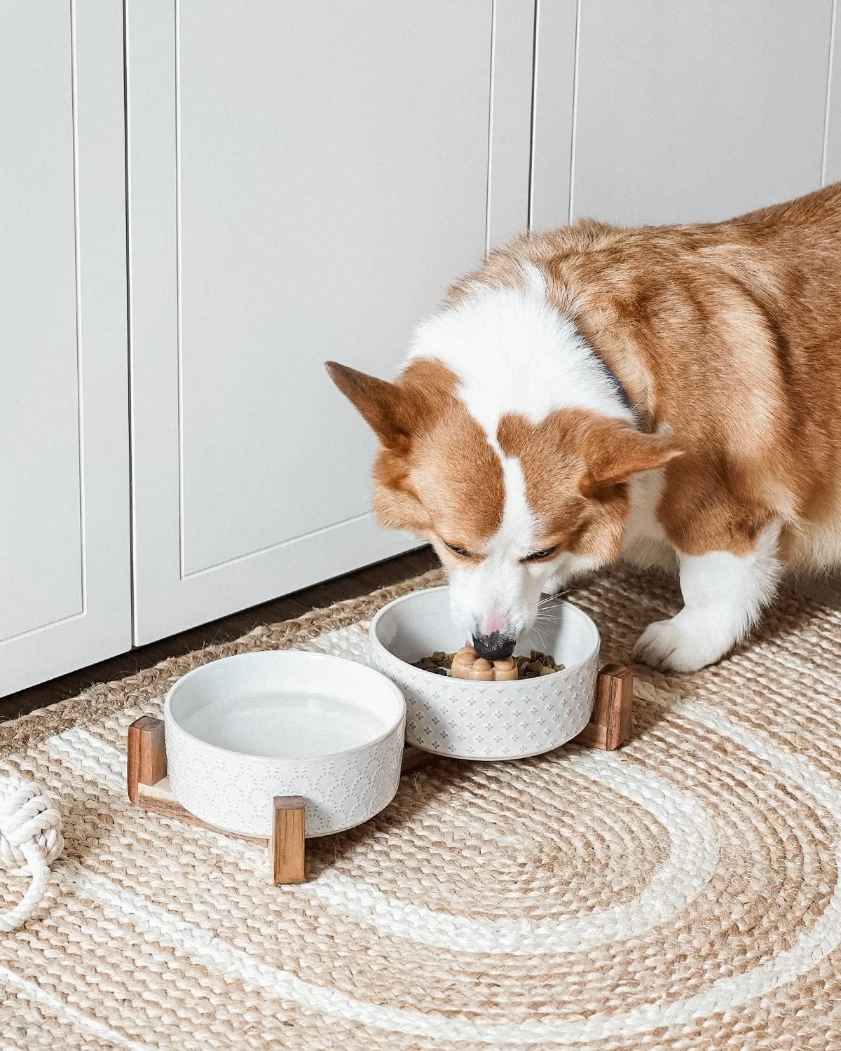 LE TAUCI Dog Bowl Set with Acacia Wood Stand - 1.5-Cup Ceramic Puppy Bowls for Small Dogs, Dual Food and Water Bowls with Weighted Non-Slip Base - Image 3