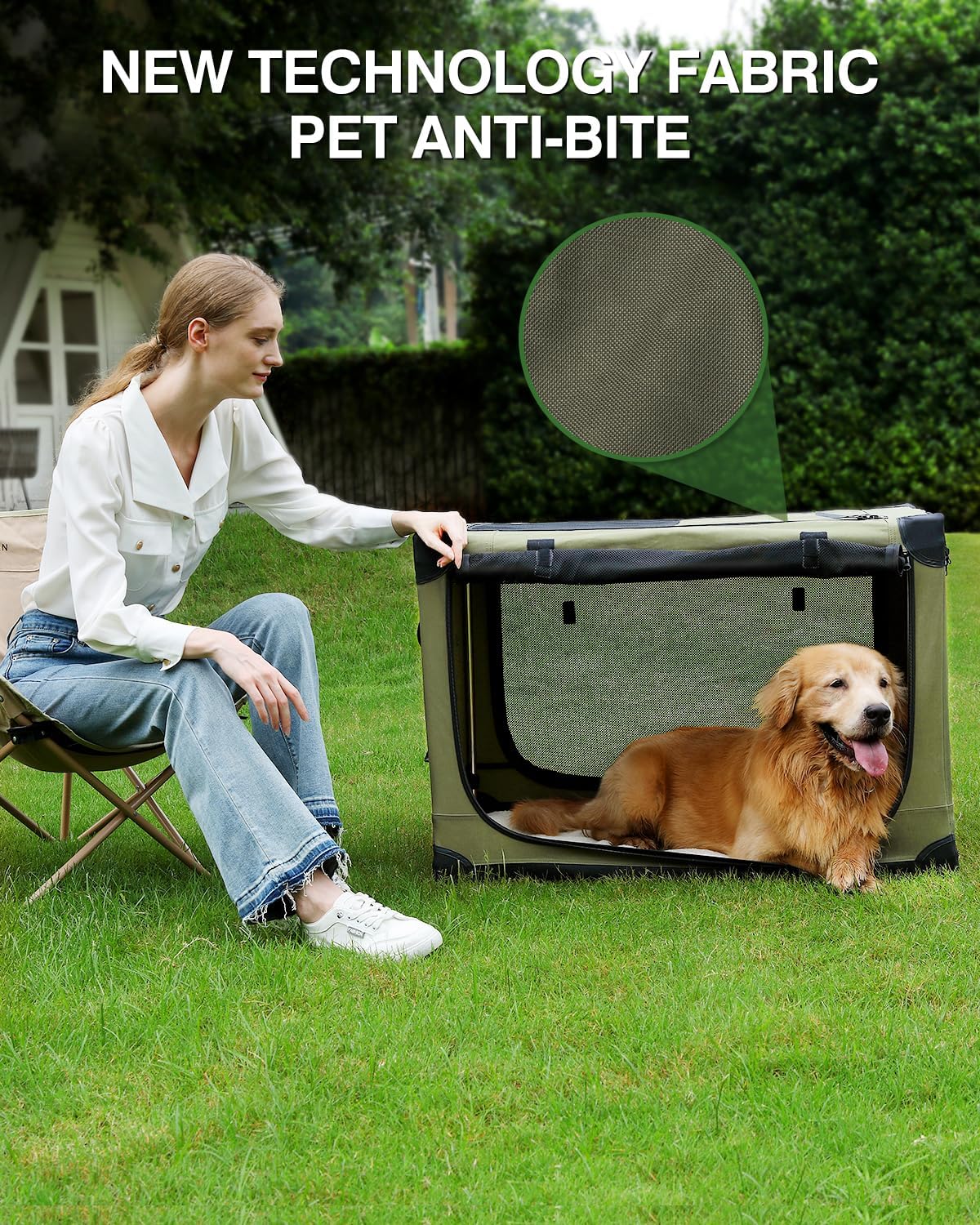 30 x 21 x 21 Inch Collapsible Soft Dog Crate for Dogs Up to 50 lbs, Portable Travel Pet Kennel with 4 Zip Doors, Foldable Indoor Outdoor Crate with Mat, Carry Bag, Green - Image 6
