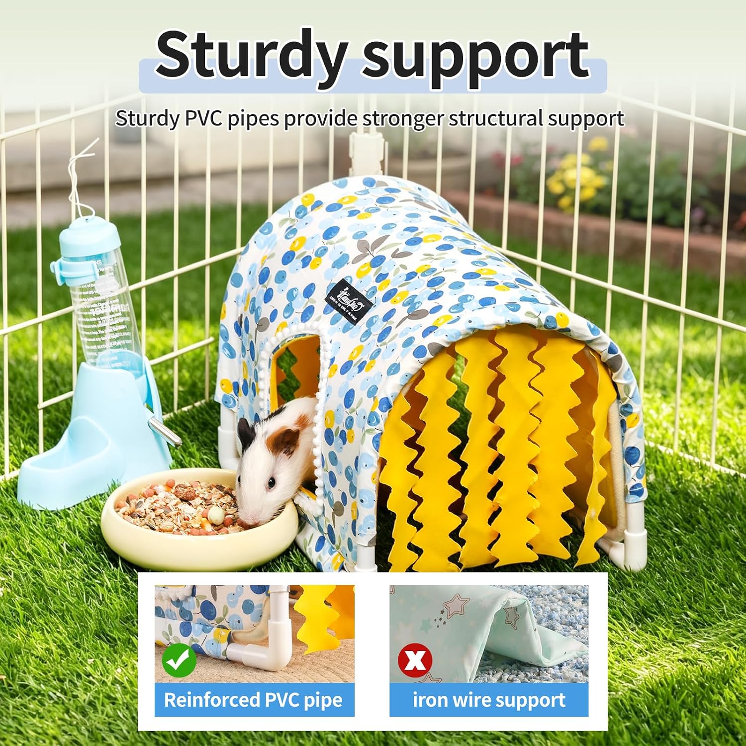 Guinea Pig Hideout No Bottom Guinea Pig Bed Easy to Clean Rabbit Hideout Bunny Beds - Small Animal Indoor Habitat for Chinchilla Ferret Hedgehog Flower-Branch Mouse (Blue Flower) - Image 5