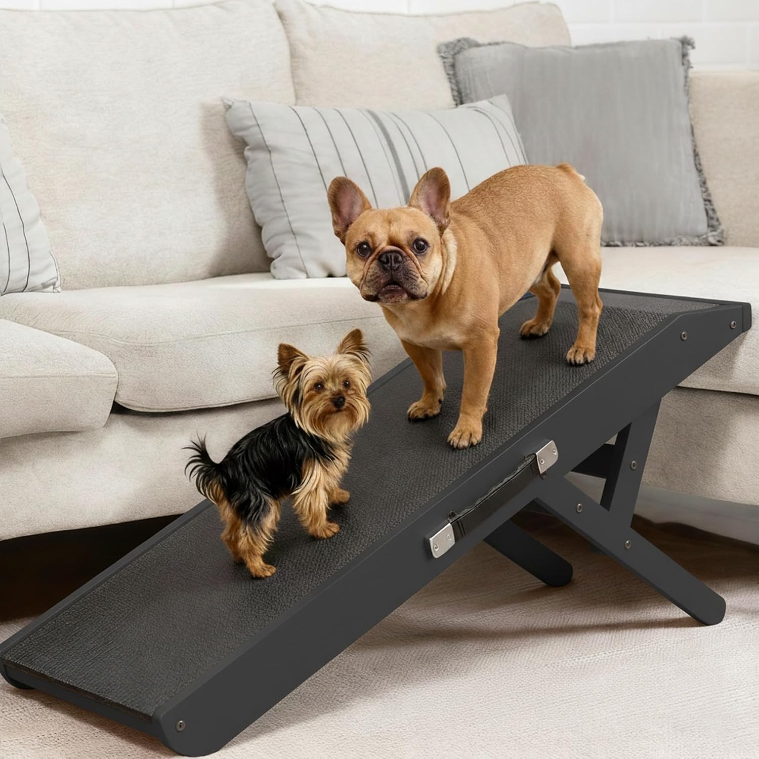 Dog Ramp for Couch – Non-Slip, Sturdy Build Foldable Wooden Dog Ramp – Supports up to 200 lbs – 7 Adjustable Heights (14" – 20.5") – Enhanced Stability – Birchwood Pet Ramp for Small Dogs – Black