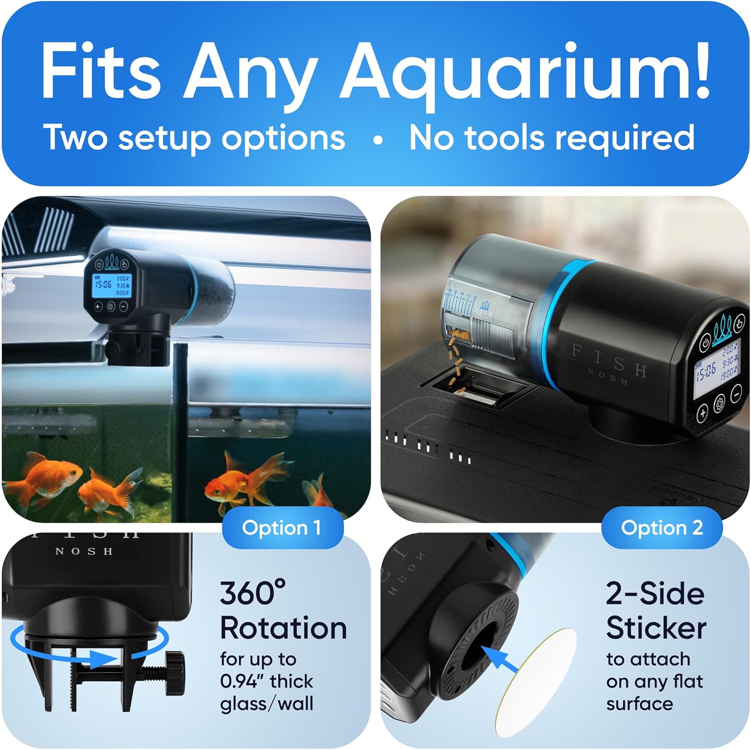 FISHNOSH Automatic Fish Feeder for Aquarium - New Generation 2026, Auto Food Dispenser with Timer for Small Tank, Big Aquariums & Pond (Blue) - Image 5