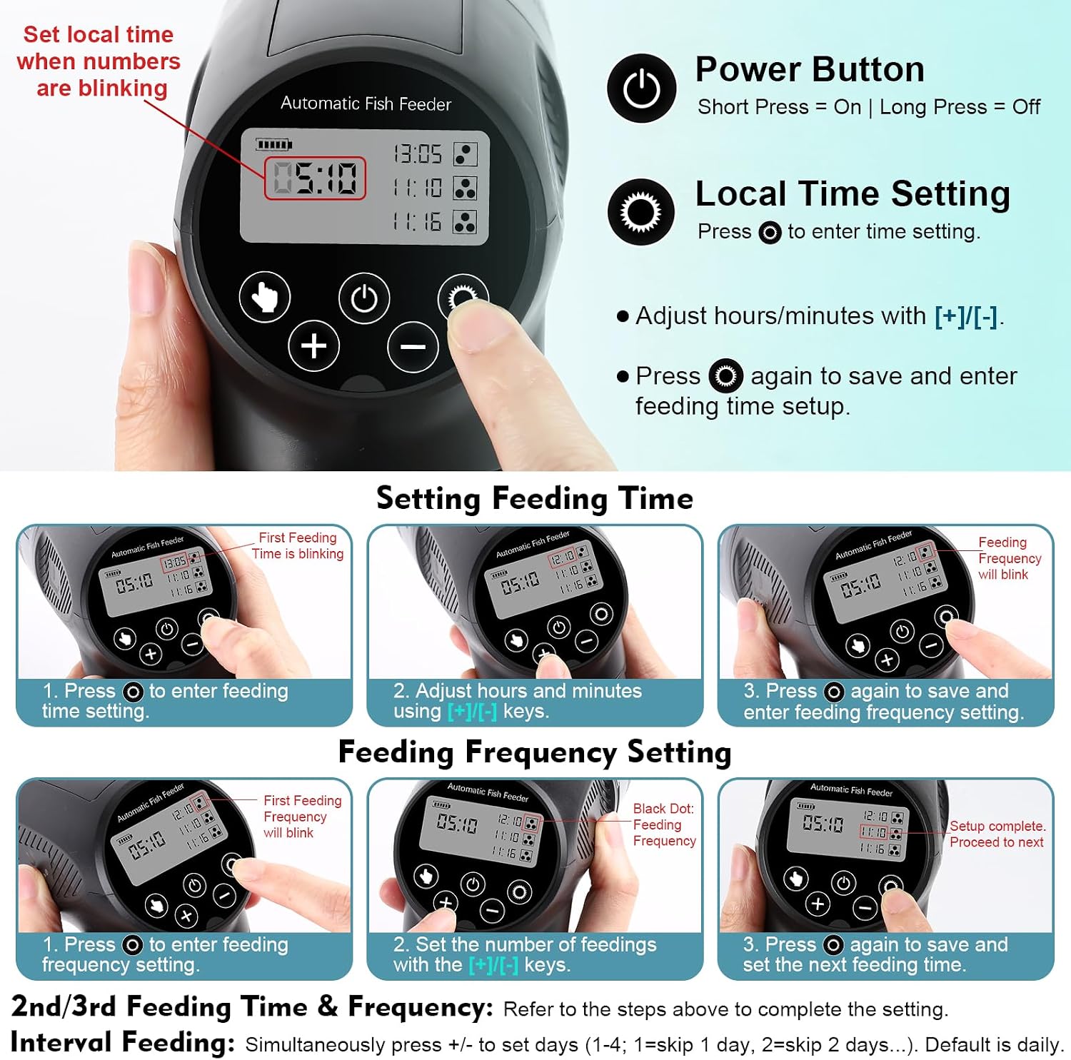 fishkeeper Automatic Fish Feeder for Aquarium: Moisture-Proof Auto Precision Feeders Dispenser with LCD Display for Small Tank Turtle Betta Koi - Battery Food Feeding Timer for Vacation Weekend Day - Image 6