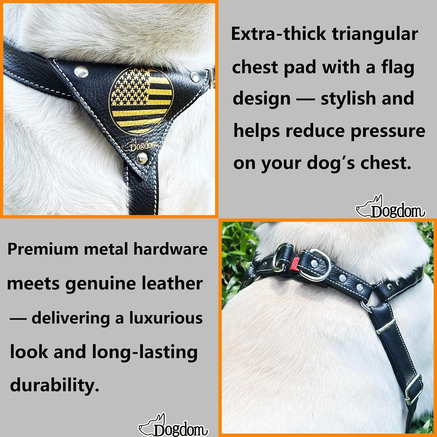 Genuine Leather Dog Harness – Adjustable No Pull Harness with Soft Padded Chest, Heavy Duty Buckle, Brown, Medium Dogs - Image 4