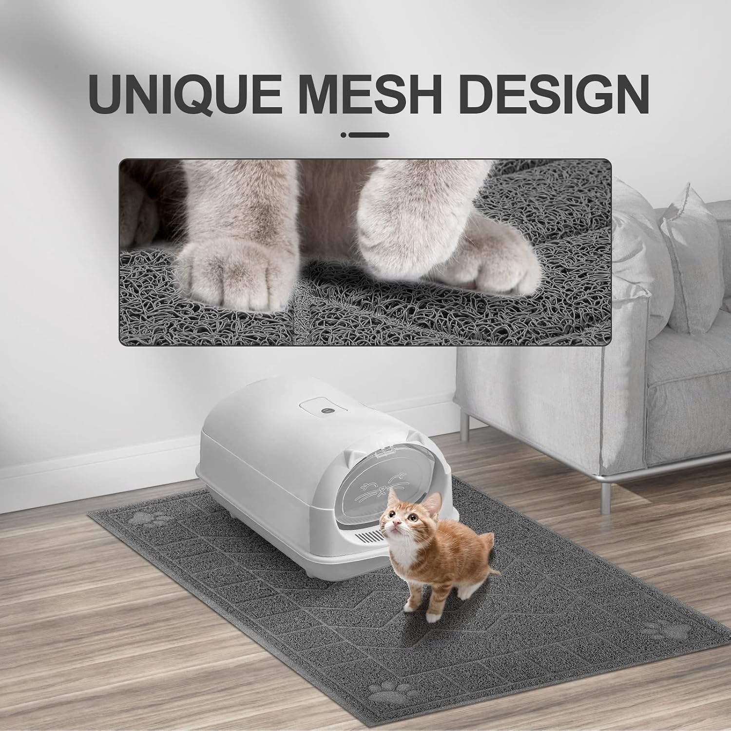 Cat Litter Box Mat, 35" x 24" Large Kitty Litter Trapping Mat Keep Floor Clean, Litter Box Mat Scatter Control, Waterproof, Easy to Clean, Durable Large Size Litter Mats for Floor - Image 4