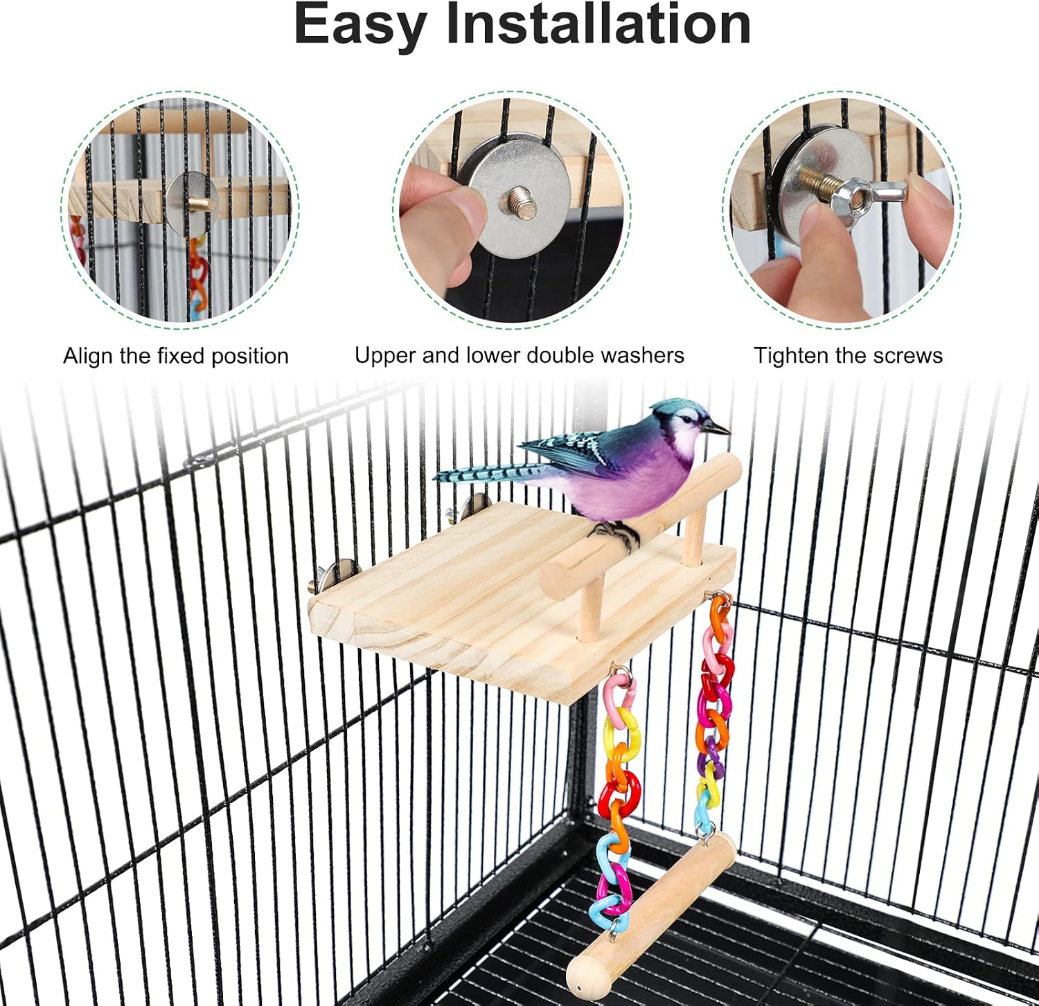 FrgKbTm Bird Perches Cage Toys Parrot Wooden Platform Play Gyms Exercise Stands with Acrylic Wood Swing Ferris Wheel Chewing for Animals Green Cheeks, Baby Lovebird, Chinchilla, Hamster Budgie - Image 6