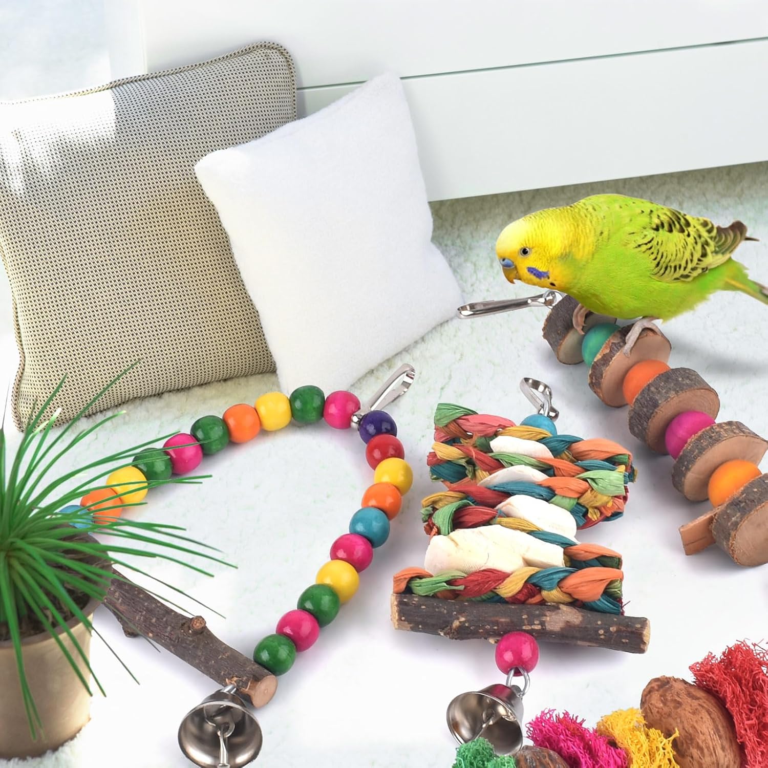 Bissap Bird Chew Toys, 7 Packs Parakeet Natural Wood Toys Parrot Hanging Cage Toy Perch Stand for Small Birds Conure Cockatiel Parrotlet Lovebird Budgie - Image 6