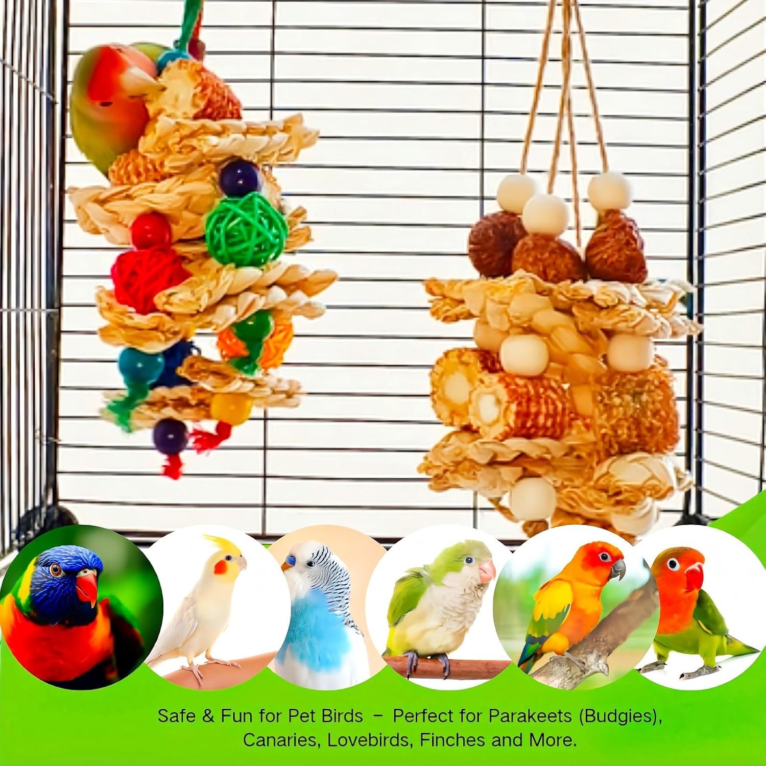 2pcs Bird Toys for Parakeets,Foraging Toys for Birds Parrot Chewing Hanging Toy,Bird Cage Toy for Conure Cockatiel Budgies Lovebird - Image 5