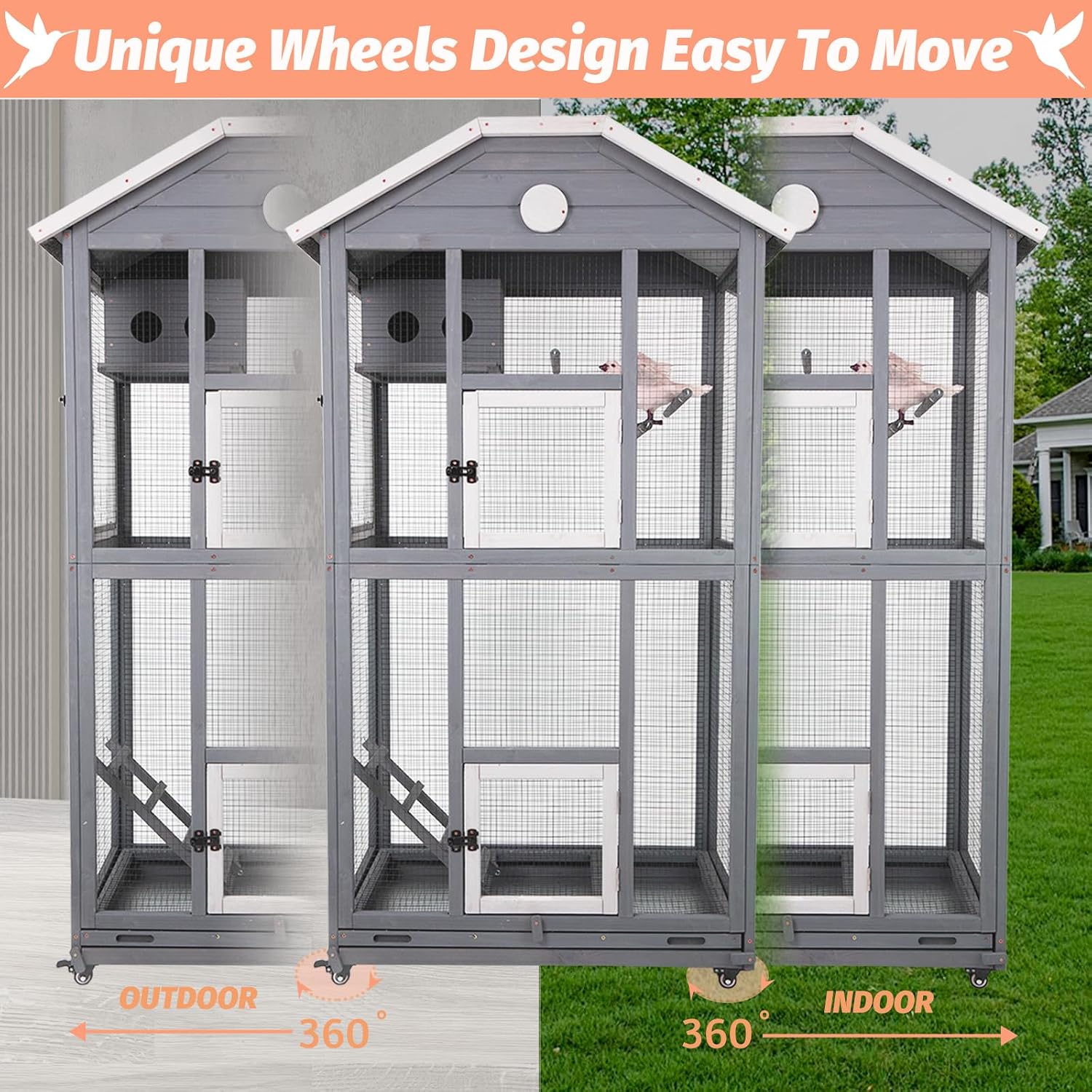 Gowoodhut Outdoor Bird Cage Large, Wooden Flight Aviary with Perches, Nest Habitat, and Easy-Clean Pull Out Tray for Parakeets, Macaws, and More - Image 6