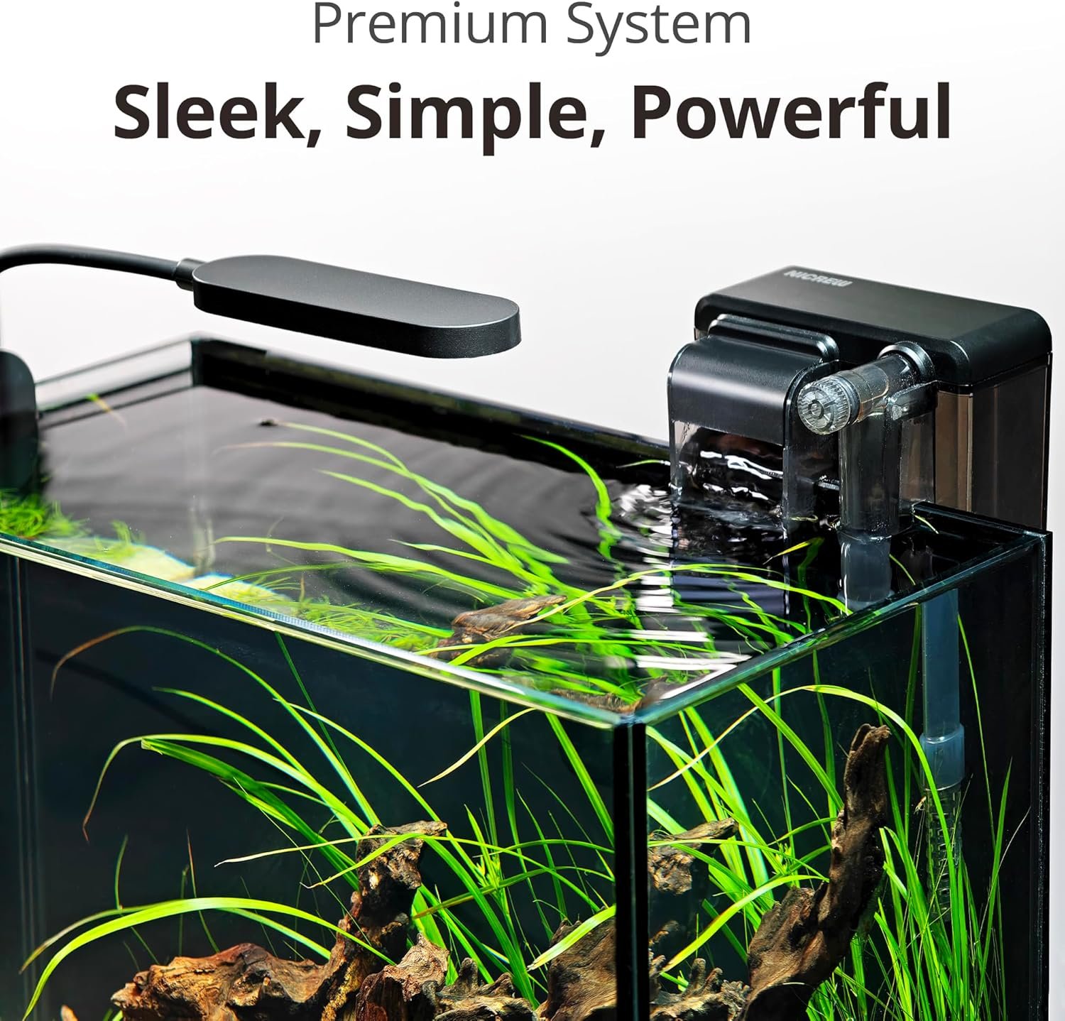 NICREW 2.5 Gallon Nano Nature Aquarium Kit, Ultra-Clear Rimless Desktop Fish Tank with Light and Filter, Perfect for Small Fish, Shrimp, or Betta, Basic Version, Black - Image 4