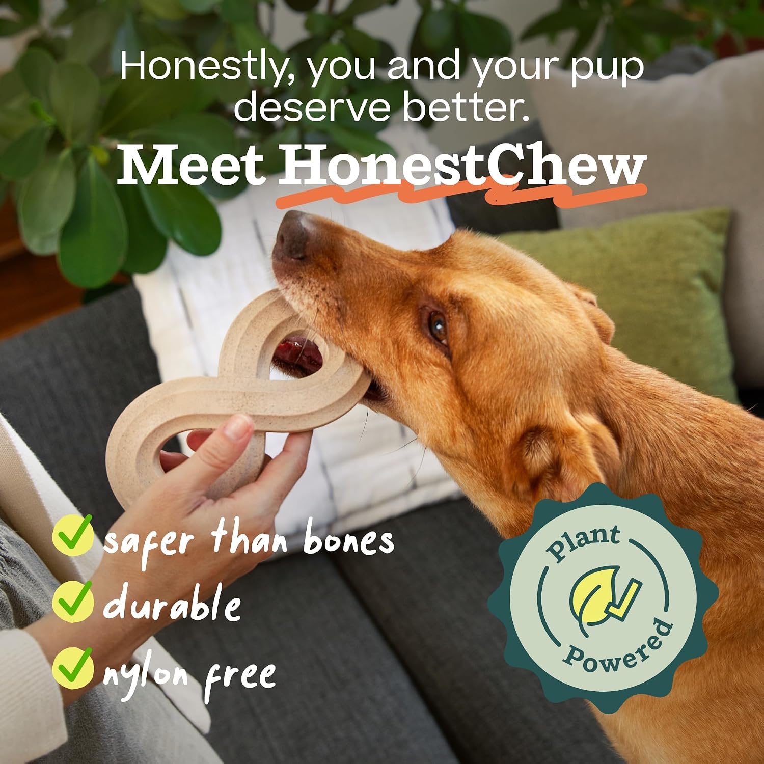 WOOF HonestChew Dog Toy Infinity - Durable Dog Chews - Made with Natural, Plant-Based Ingredients - Splinter-Resistant - Safer Than Dog Bones - Medium - Image 3